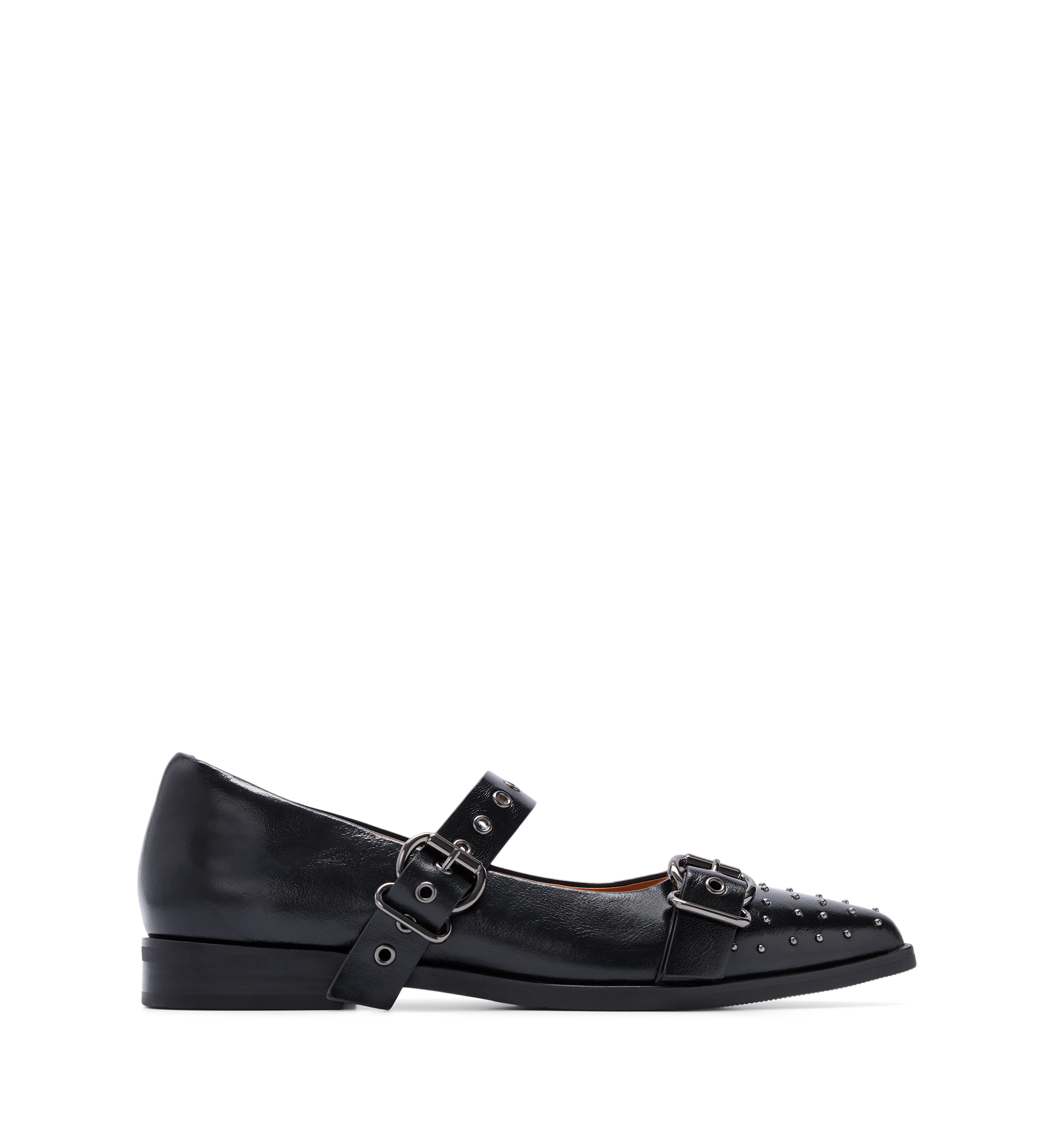 Rissa Black Leather & Hardware Flats