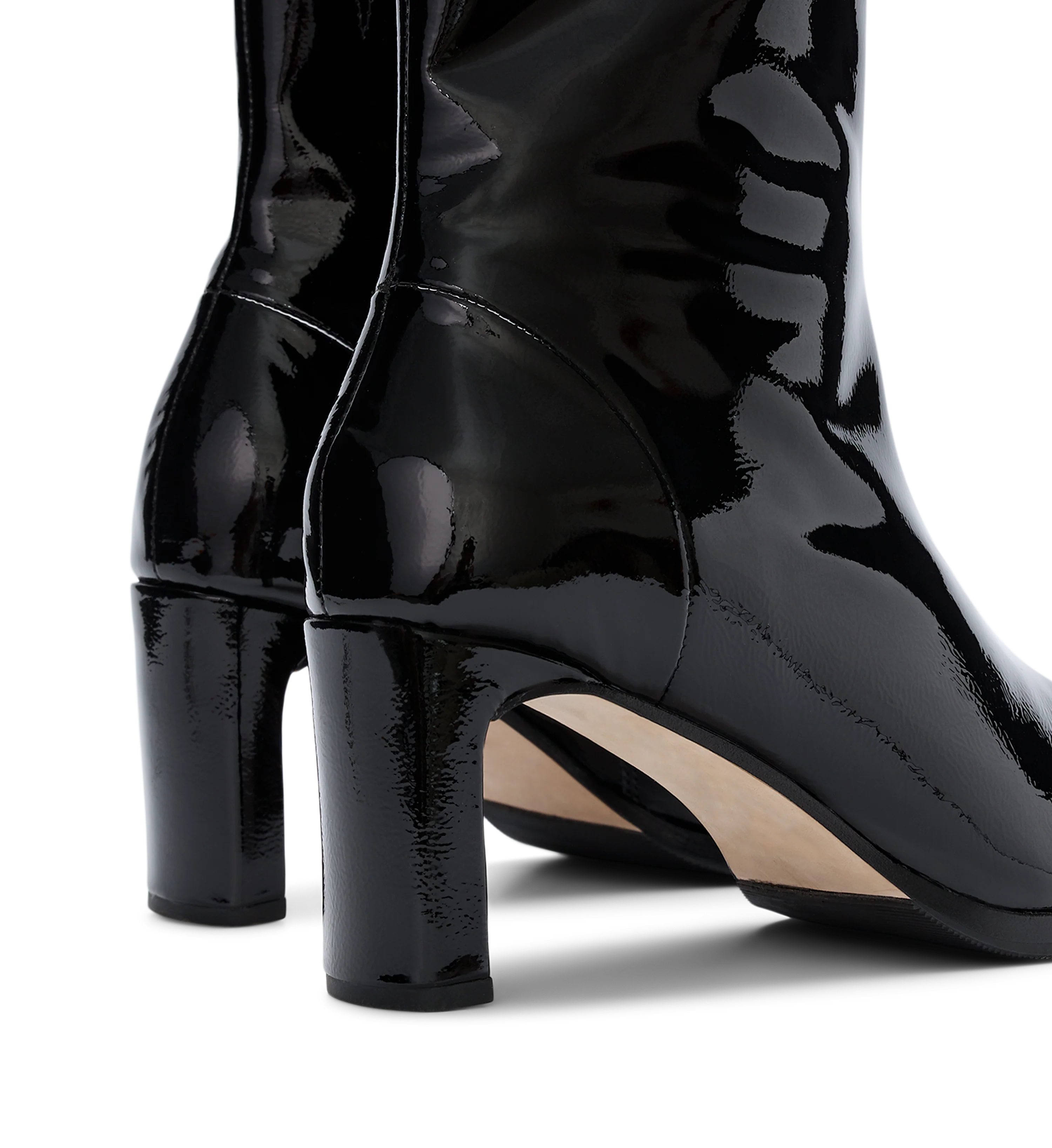 Kingfisher Black Crinkle Patent Leather Heeled Boots