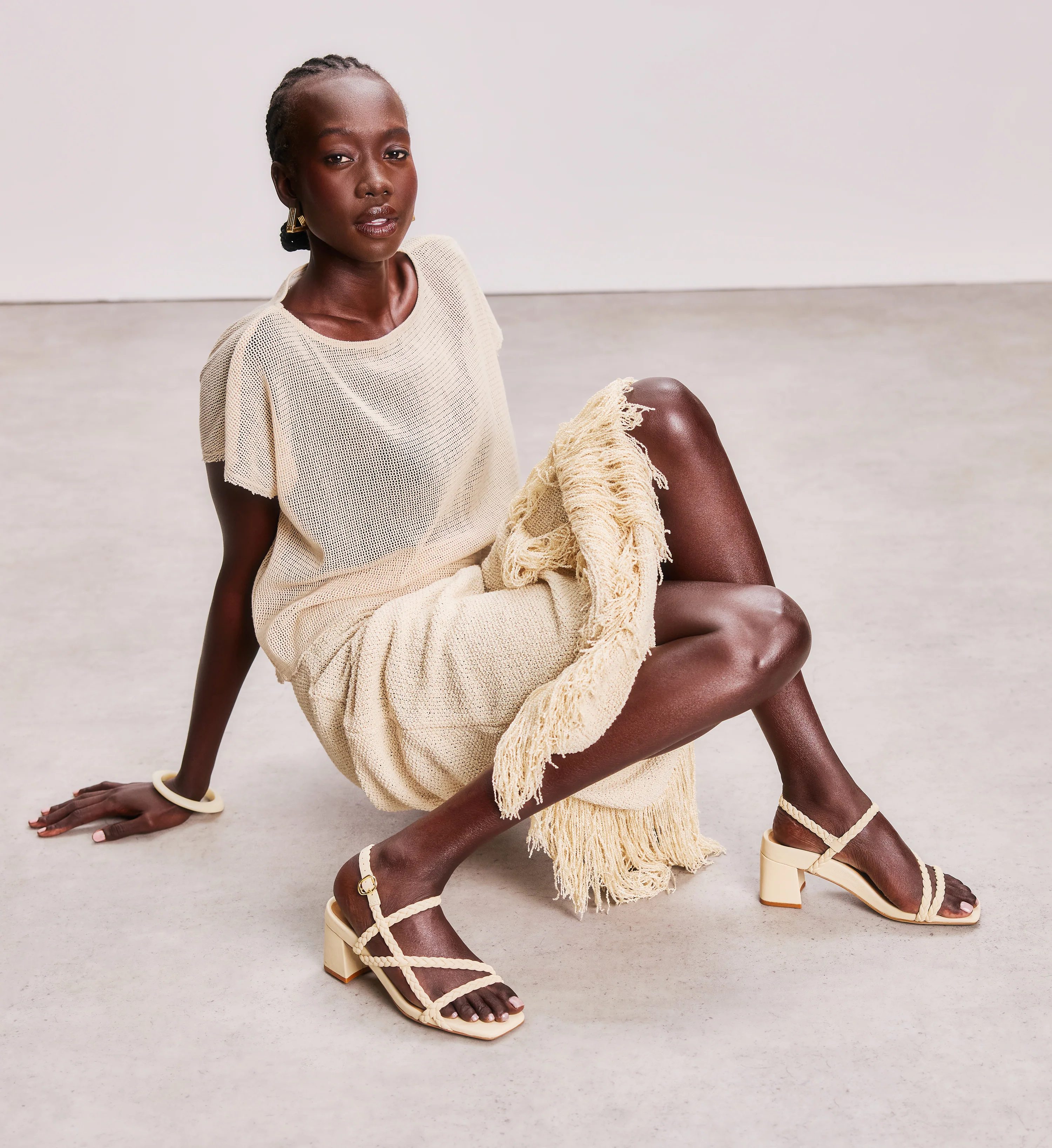 Huia Ecru Leather Low Heels