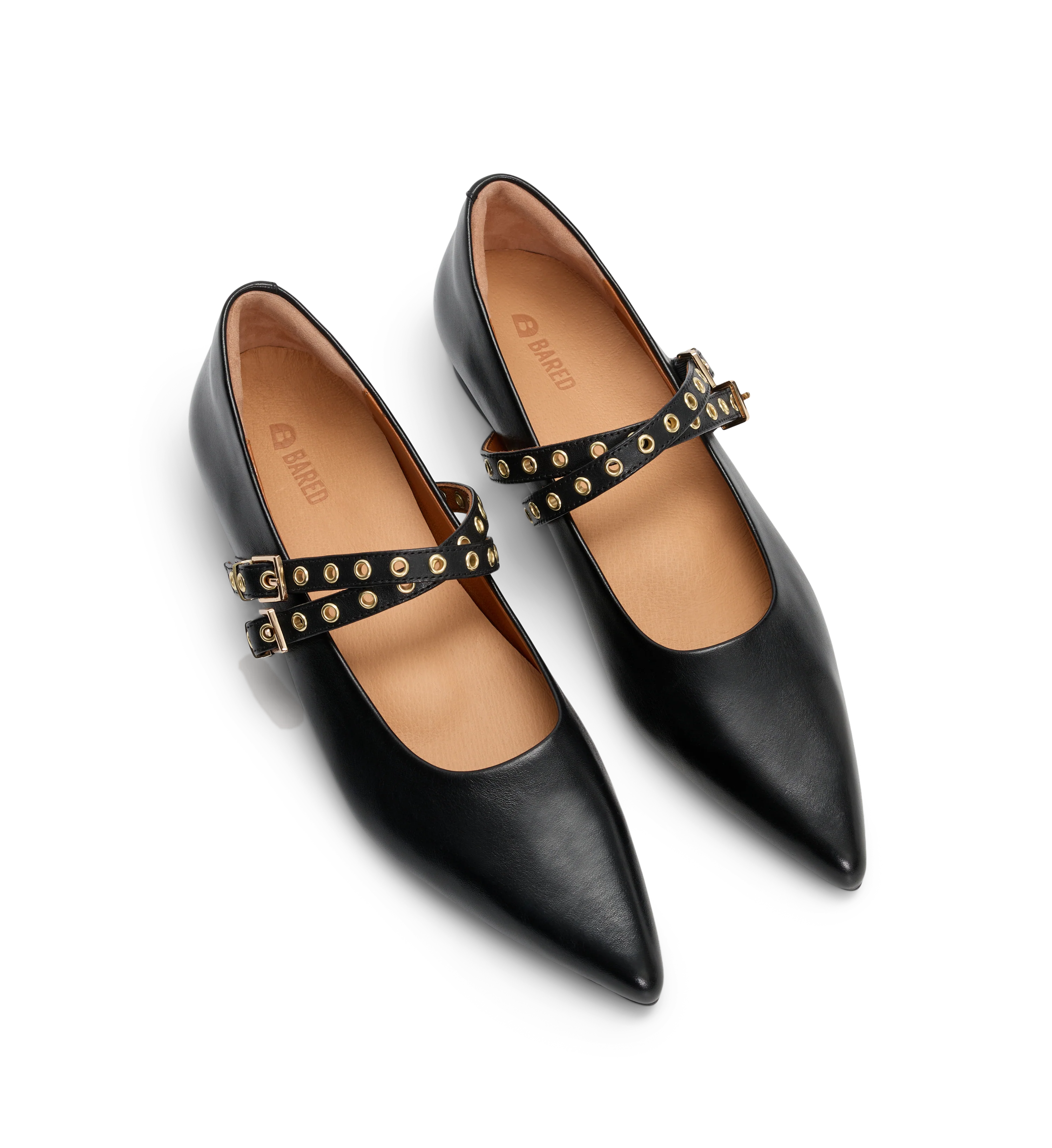 Pipilo Black Leather & Hardware Ballet flats