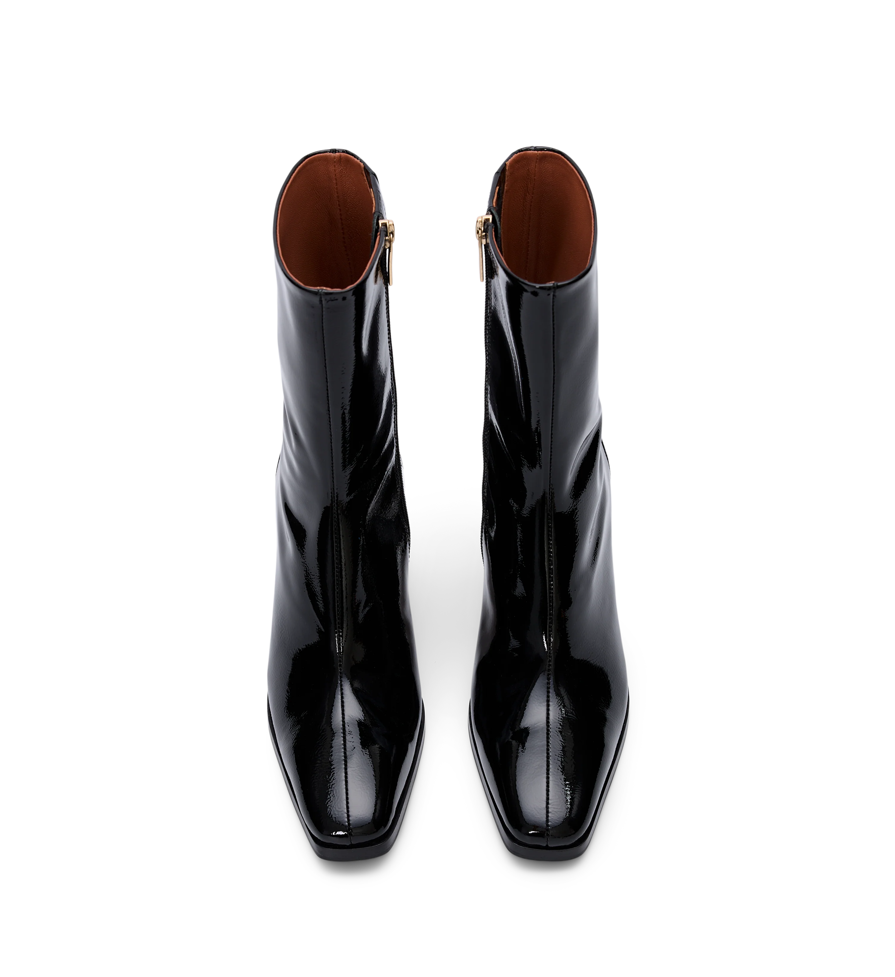 Kingfisher Black Crinkle Patent Leather Heeled Boots