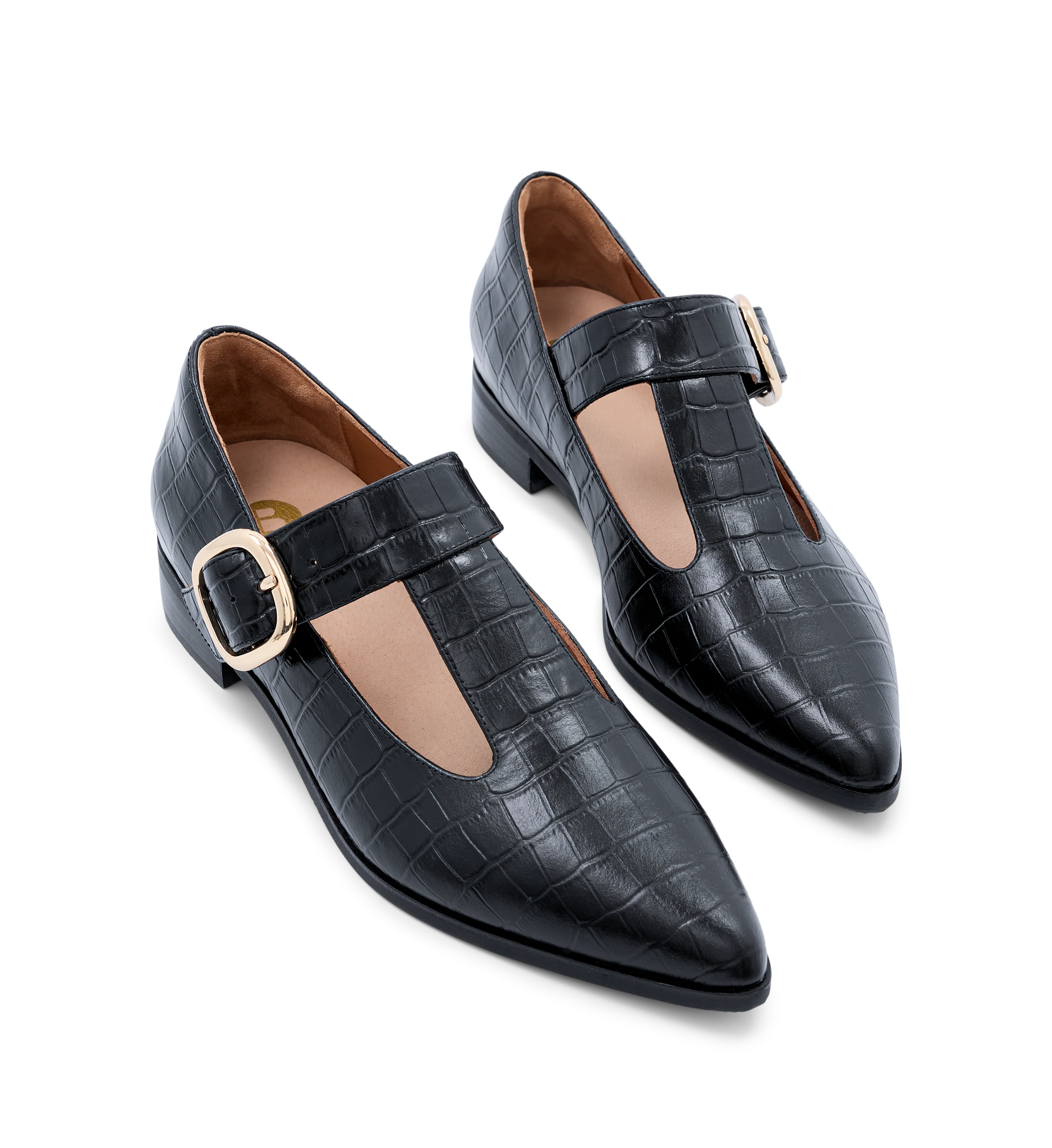 Flameback Black Croc Emboss Leather Ballet Flats