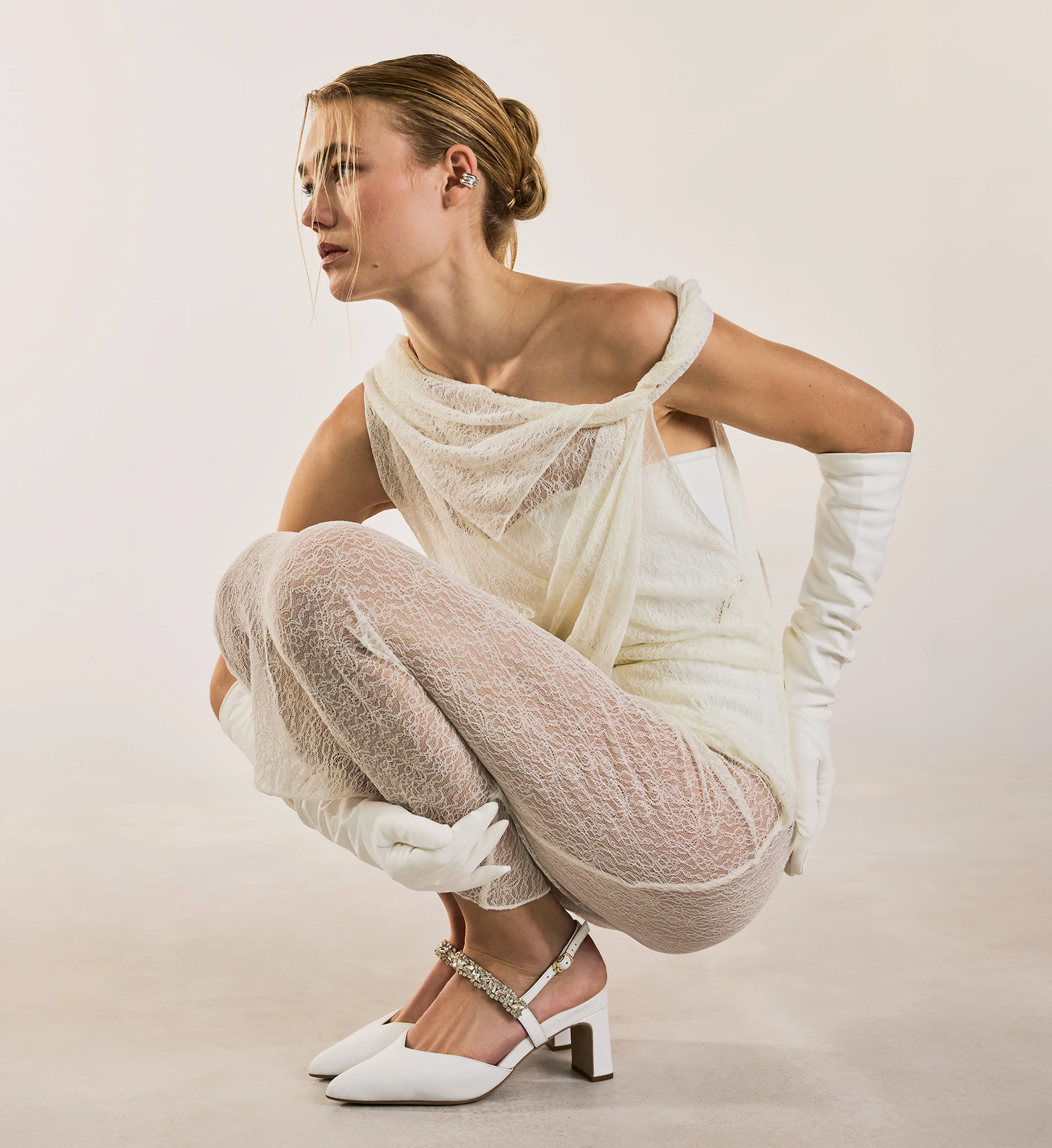 Snowfinch White Leather & Hardware Low Heels