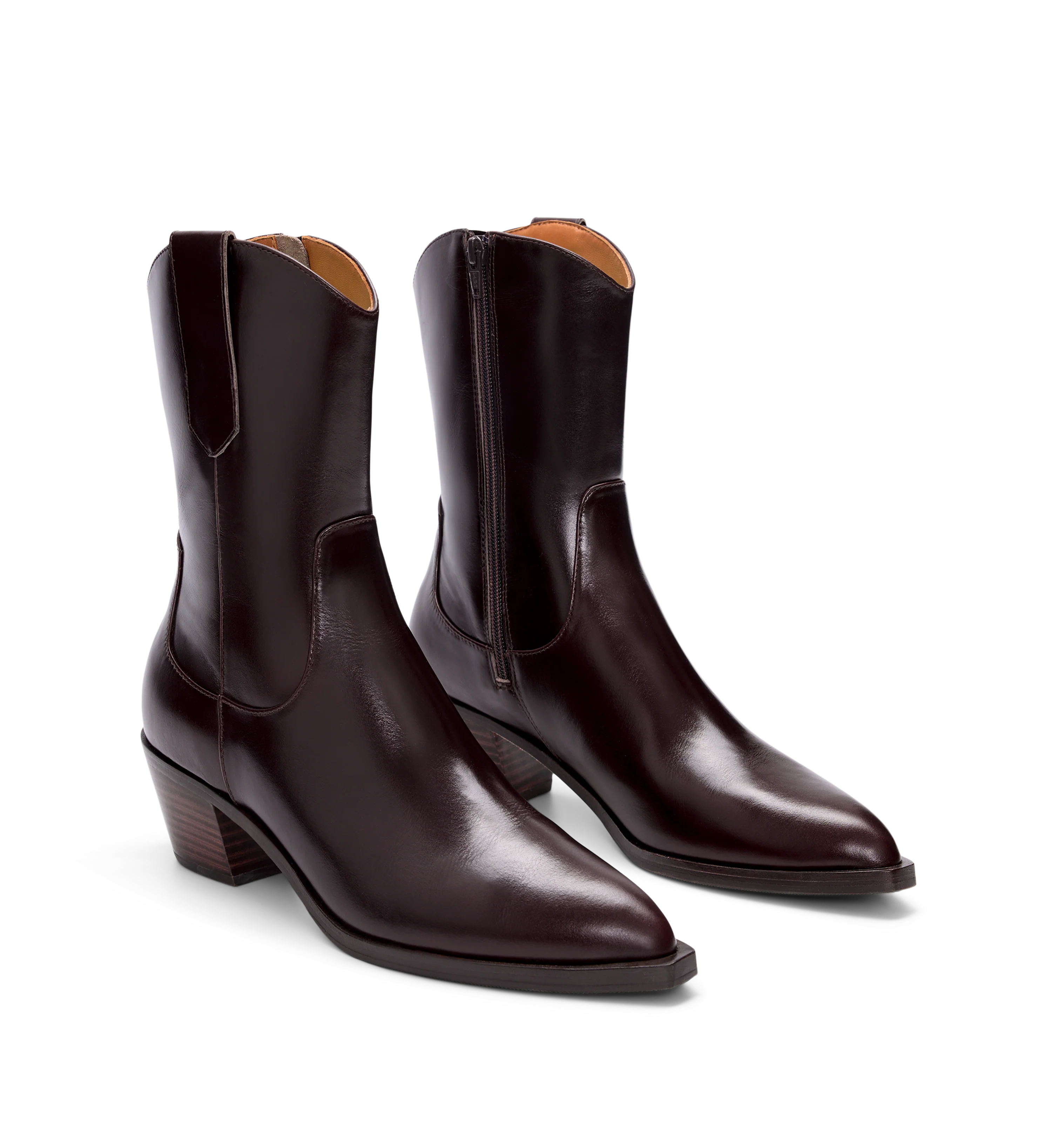 Strix Dark Oak Boxed Leather Heeled Boots