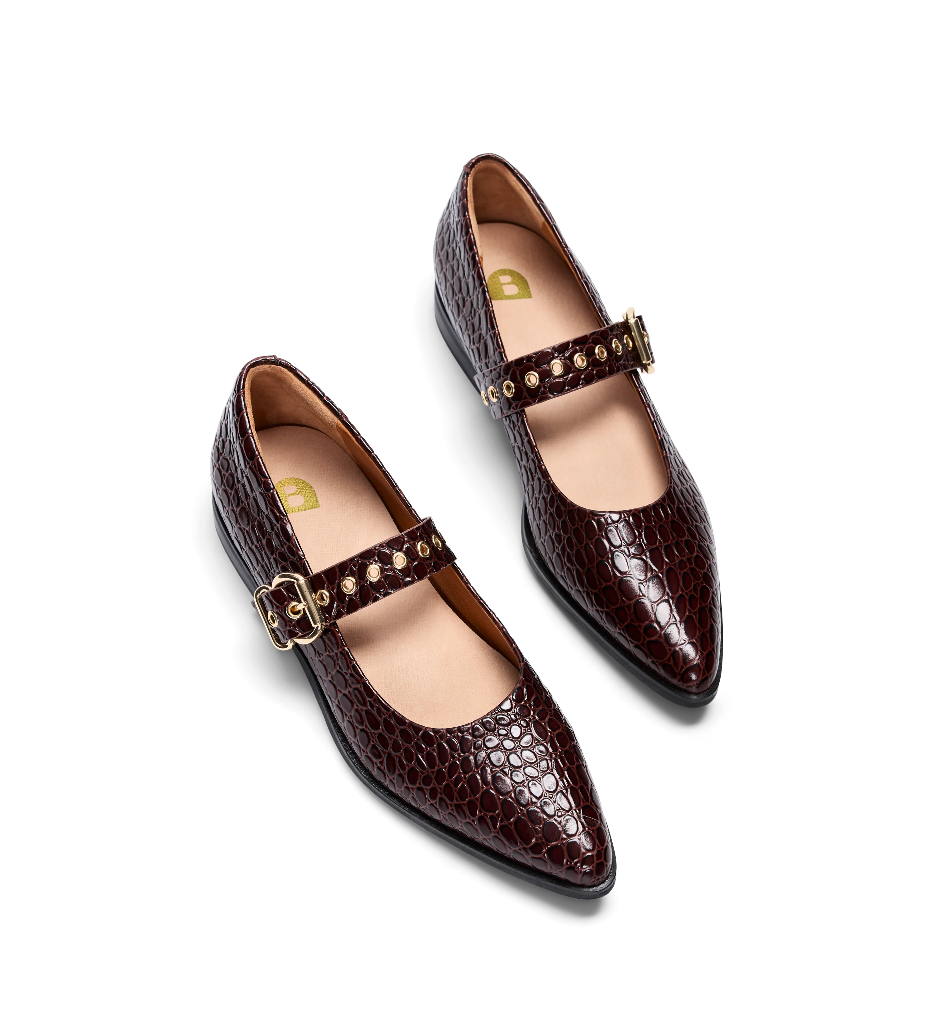 Dotterel Mahogany Brown Croc Emboss Leather Ballet Flats