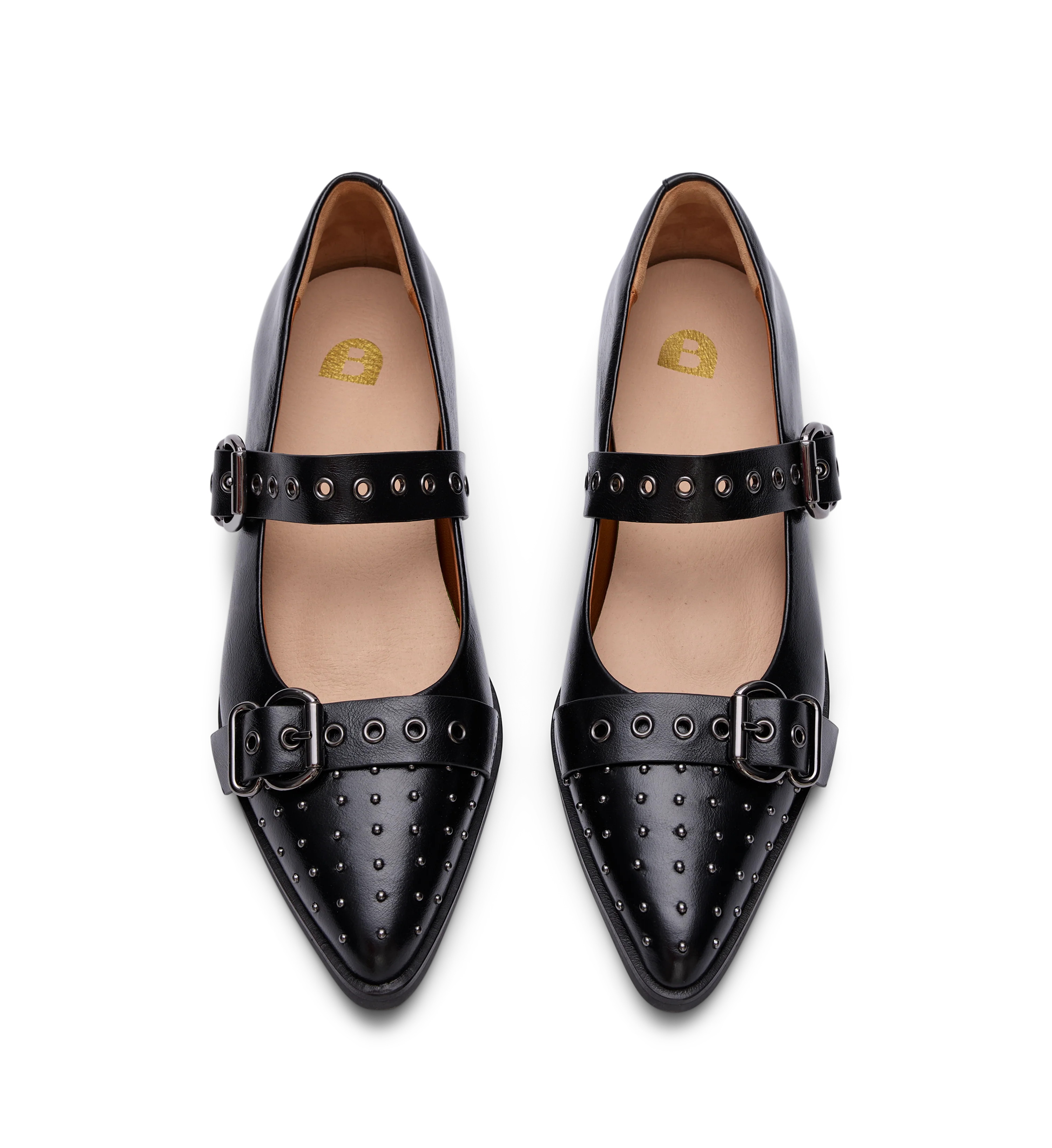 Rissa Black Leather & Hardware Flats