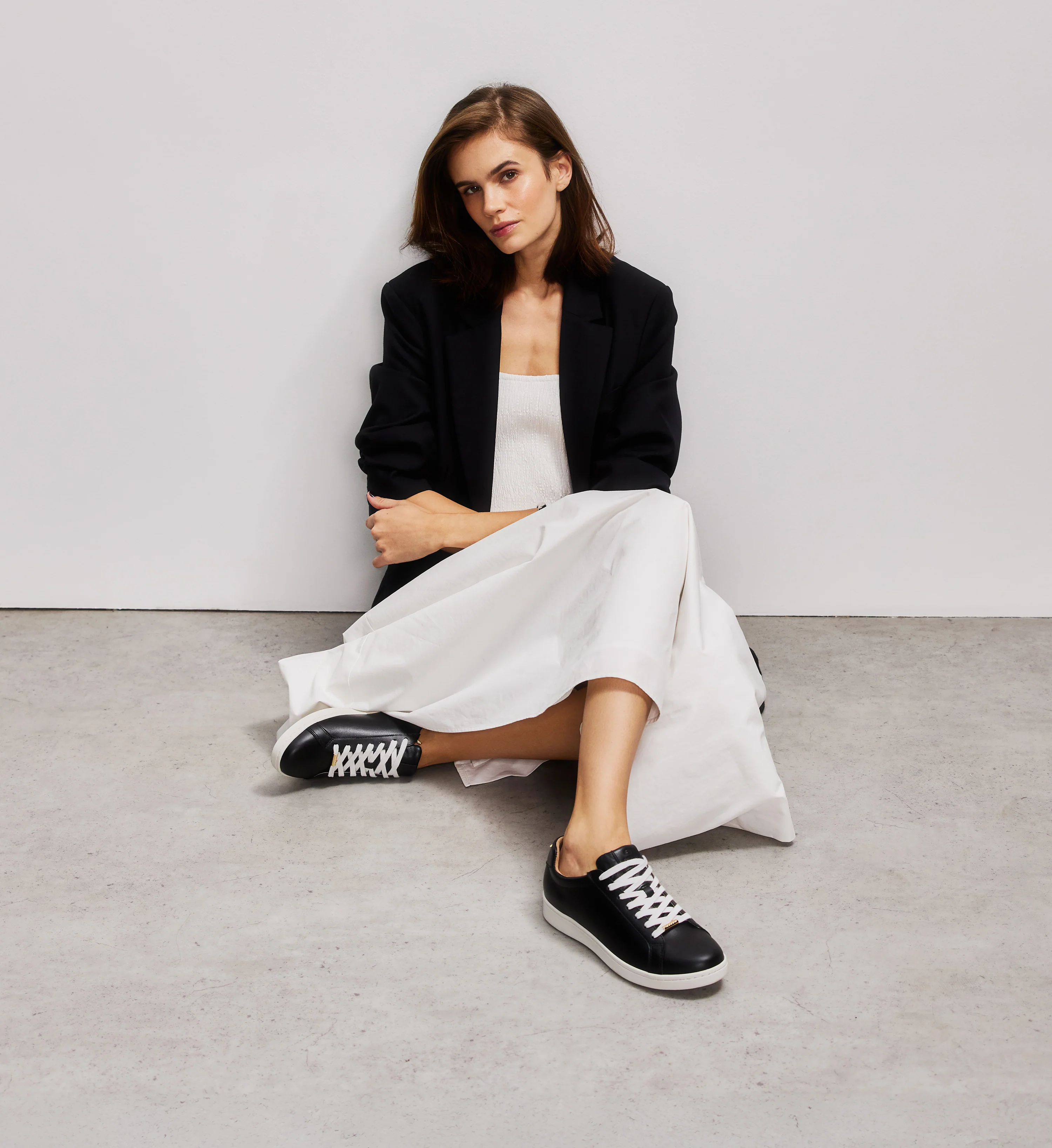 Whimbrel Black Leather & Gold Star Sneakers