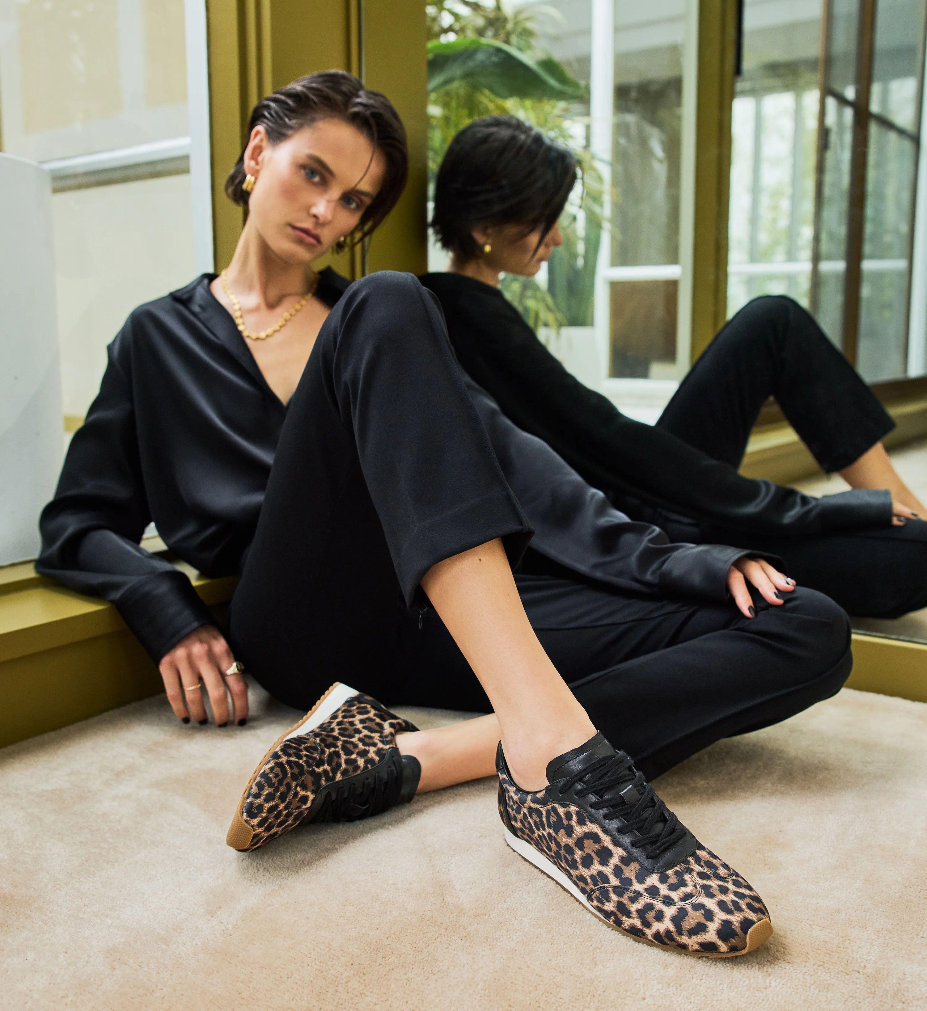 Gavia Leopard Print Satin & Leather Sneakers