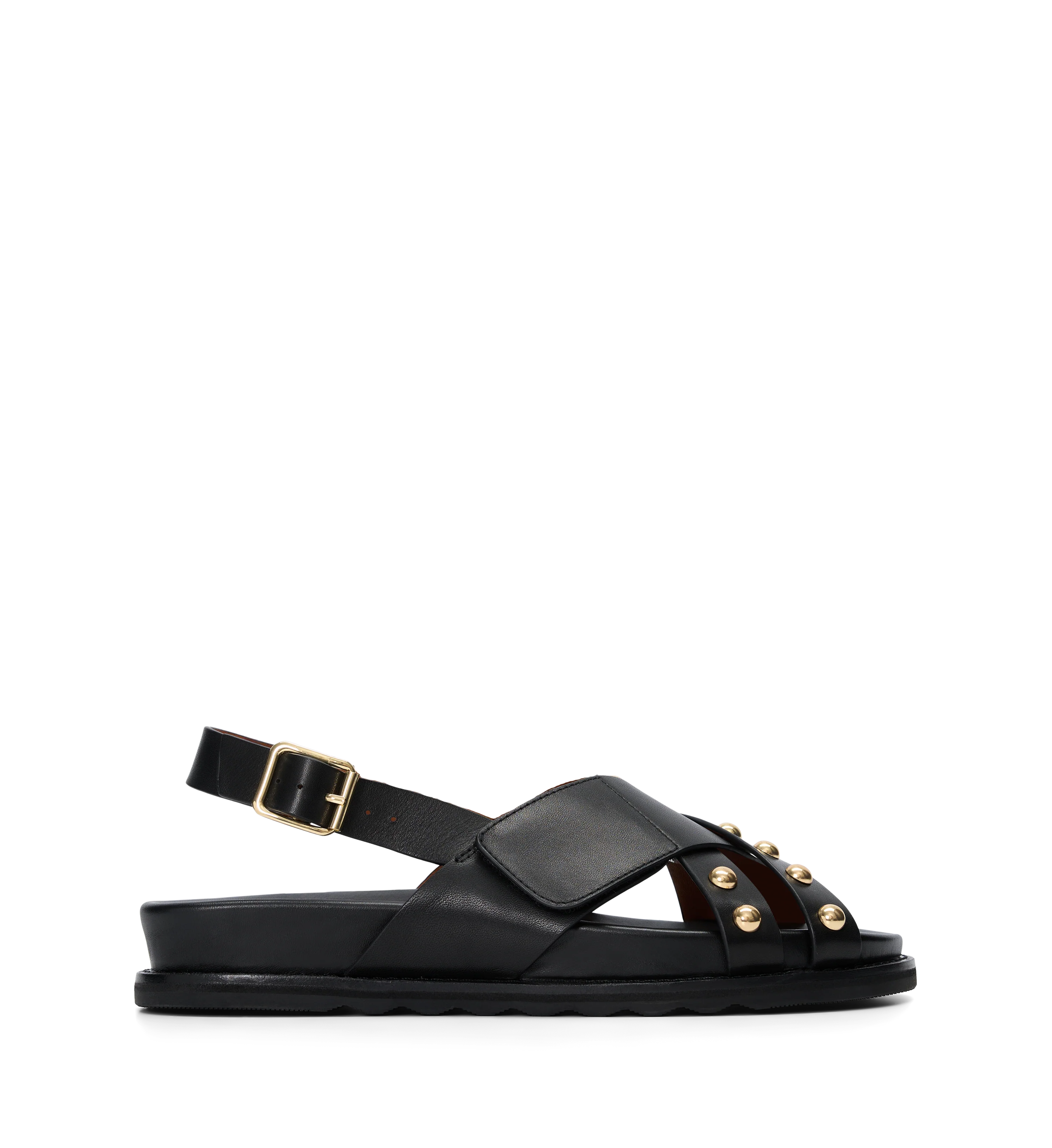 Spindalis Black Leather & Hardware Chunky Sandals