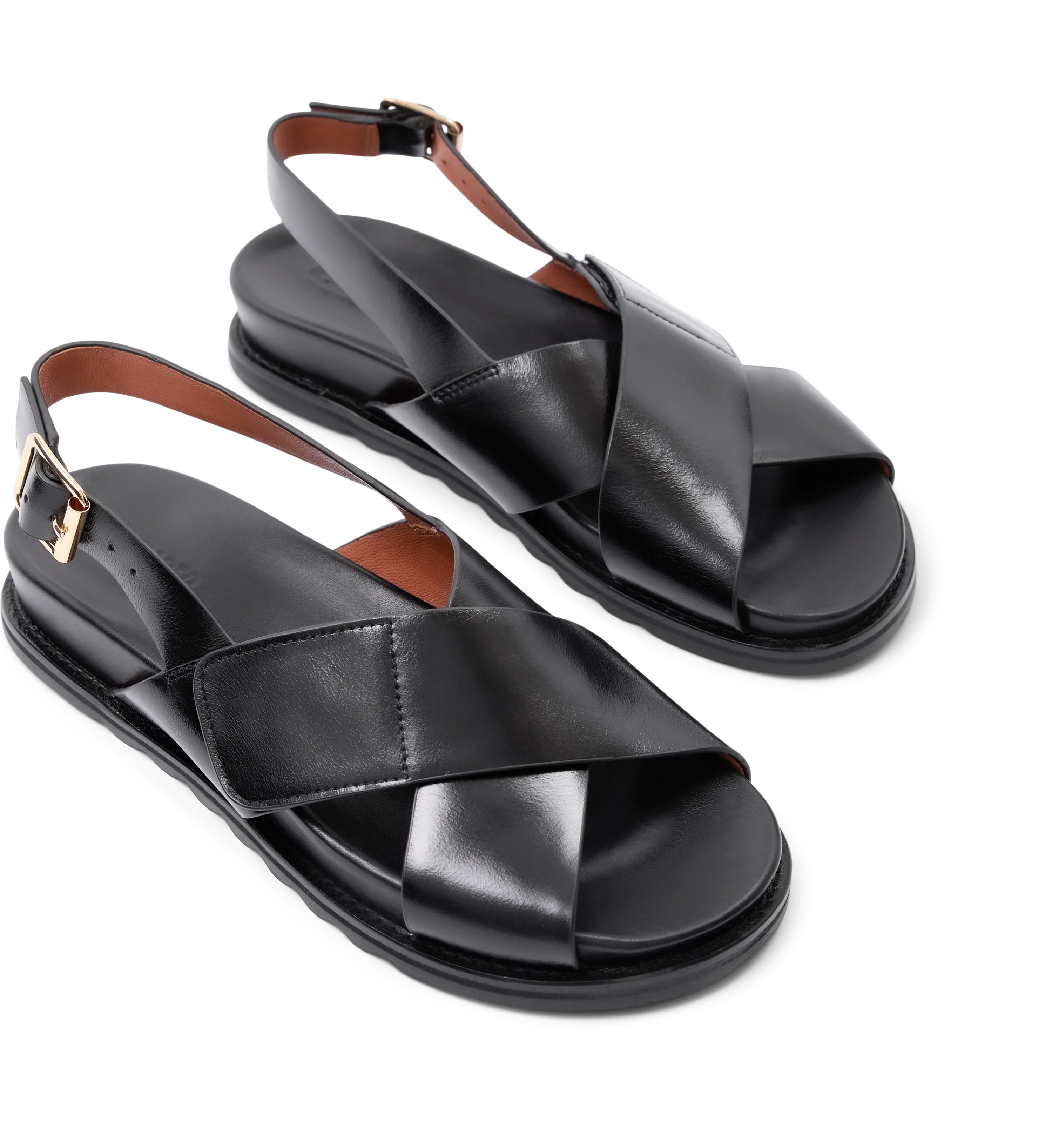 Lari Black Leather Chunky Sandals