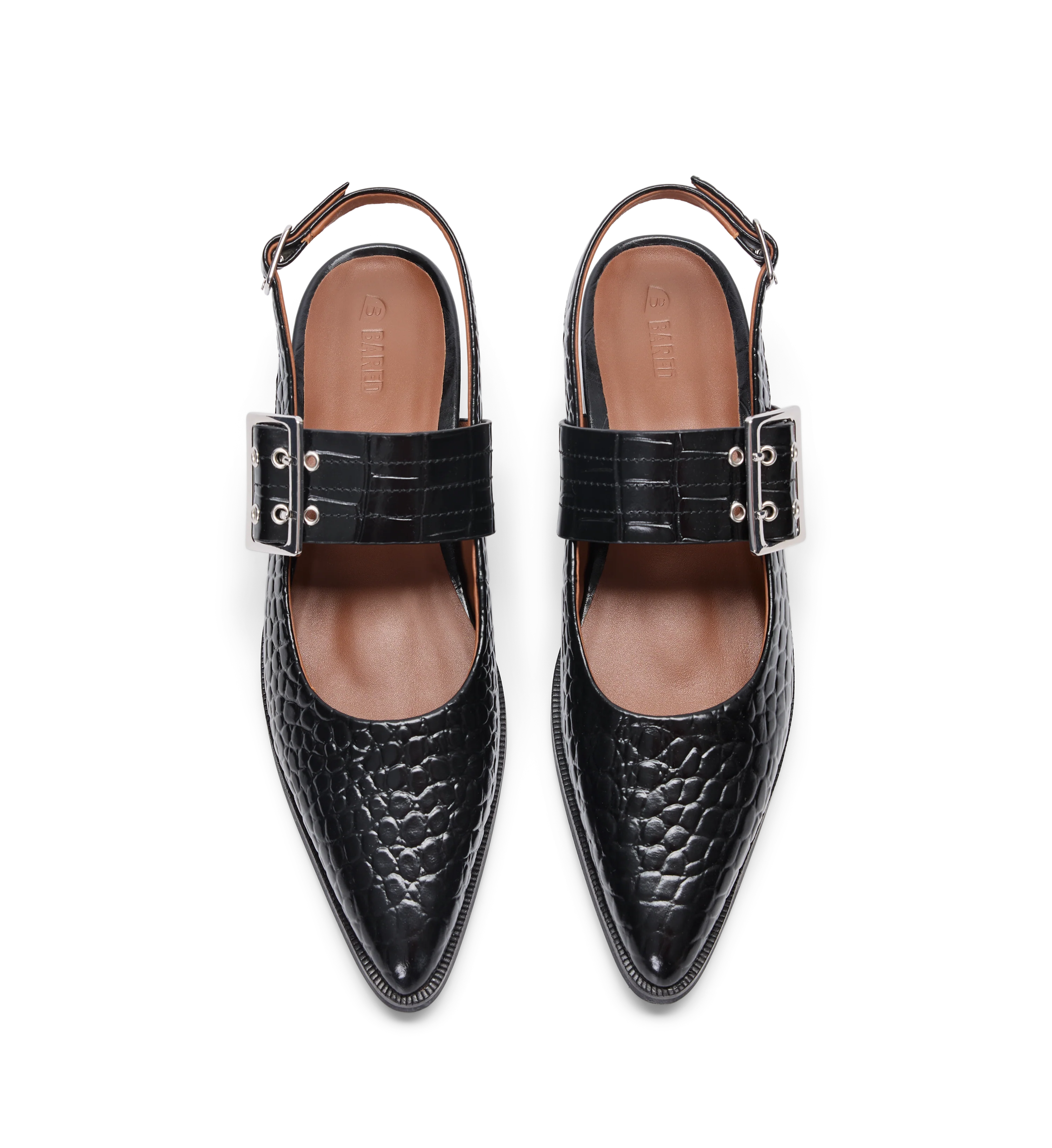 Sunbeam Black Croc Emboss Leather Flats