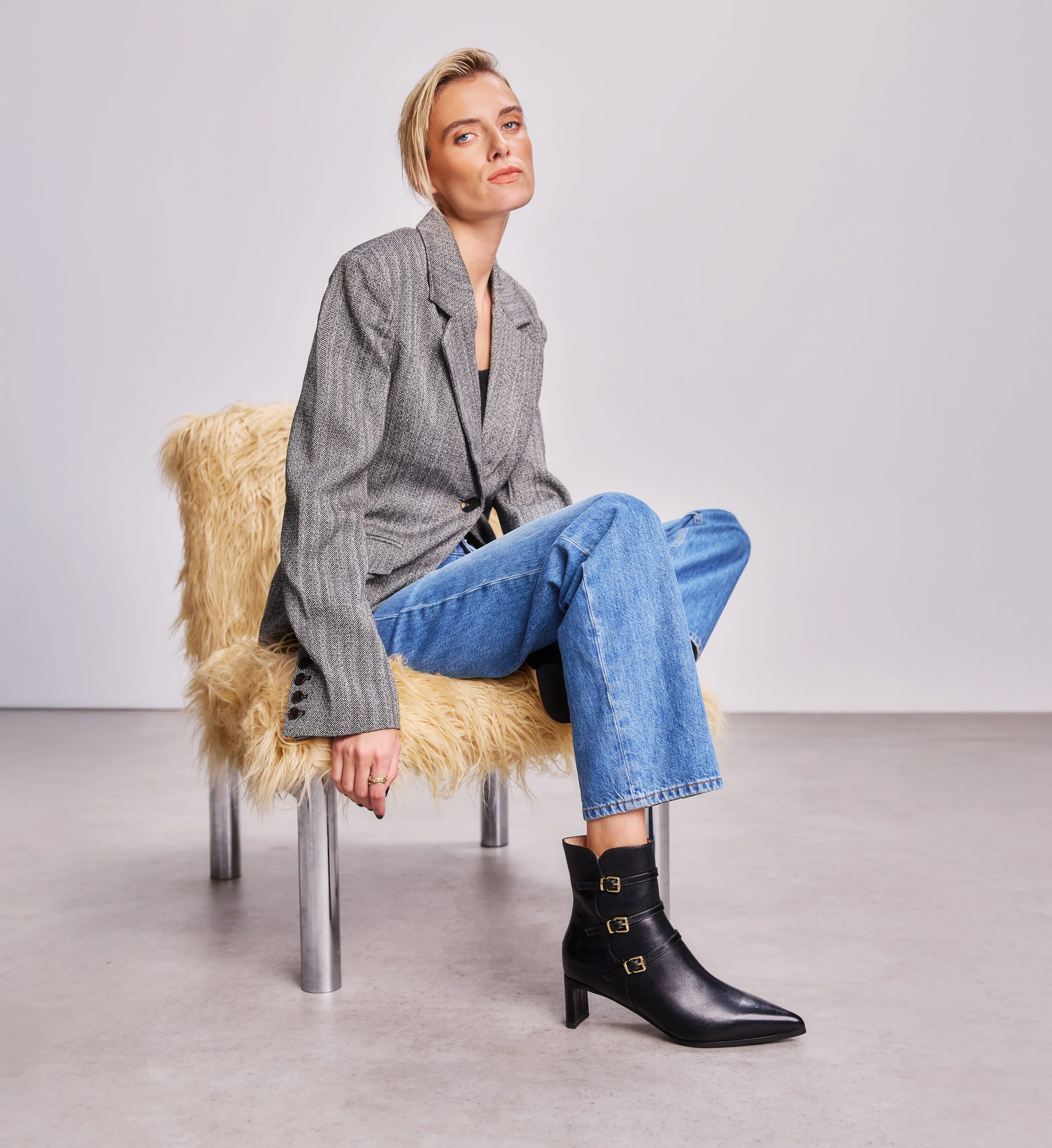 Thrasher Black Leather Heeled Boots