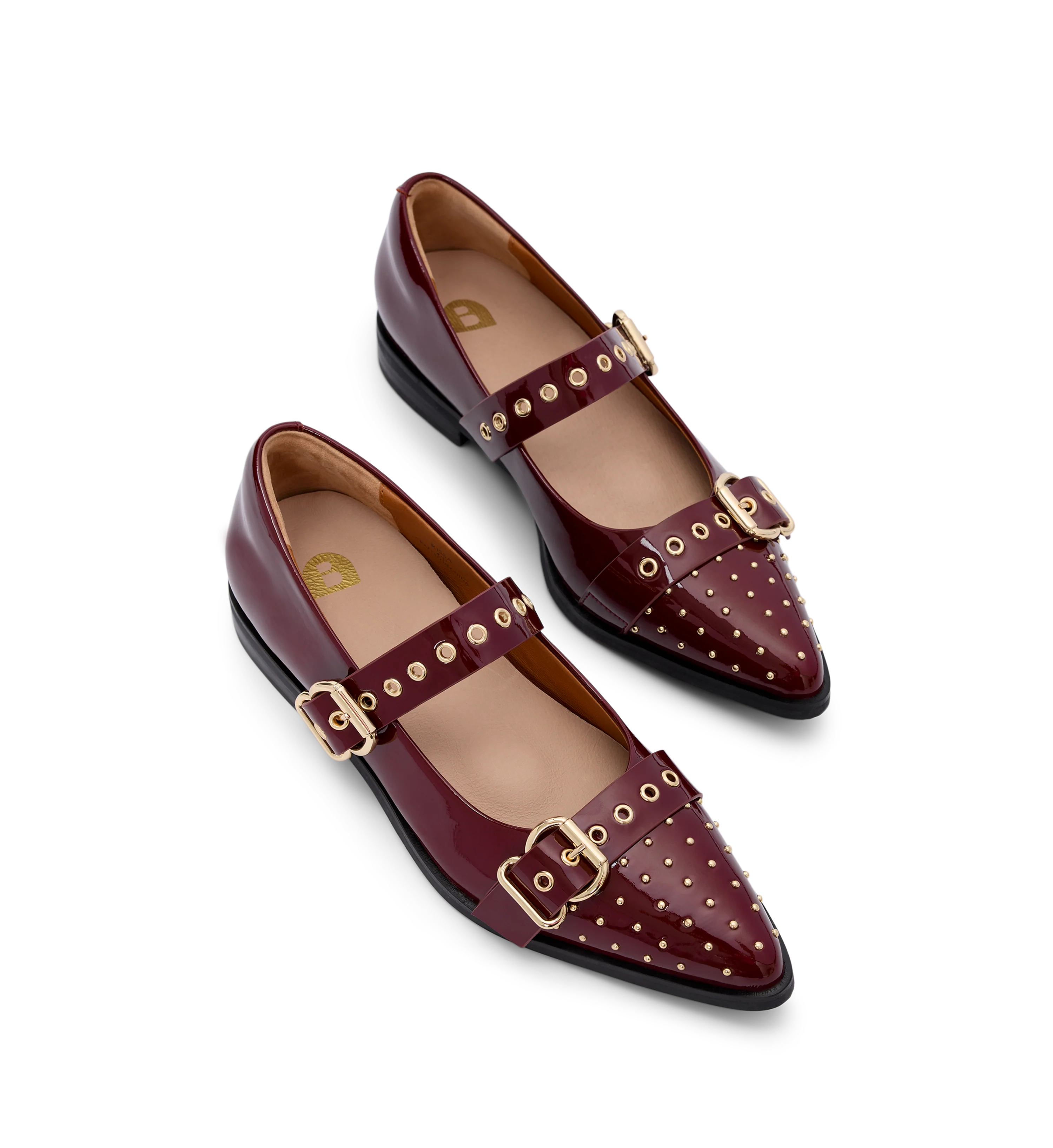 Rissa Dark Cherry Red Patent Leather & Hardware Flats