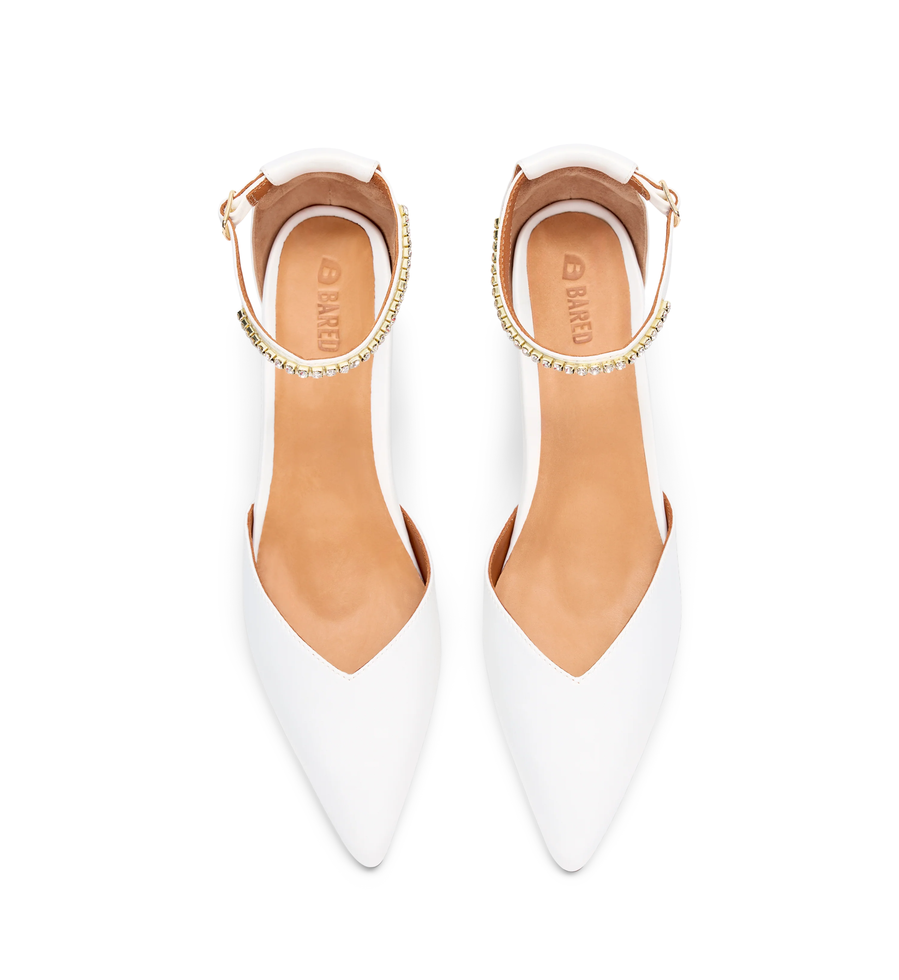 Lark White Satin & Hardware Low Heels