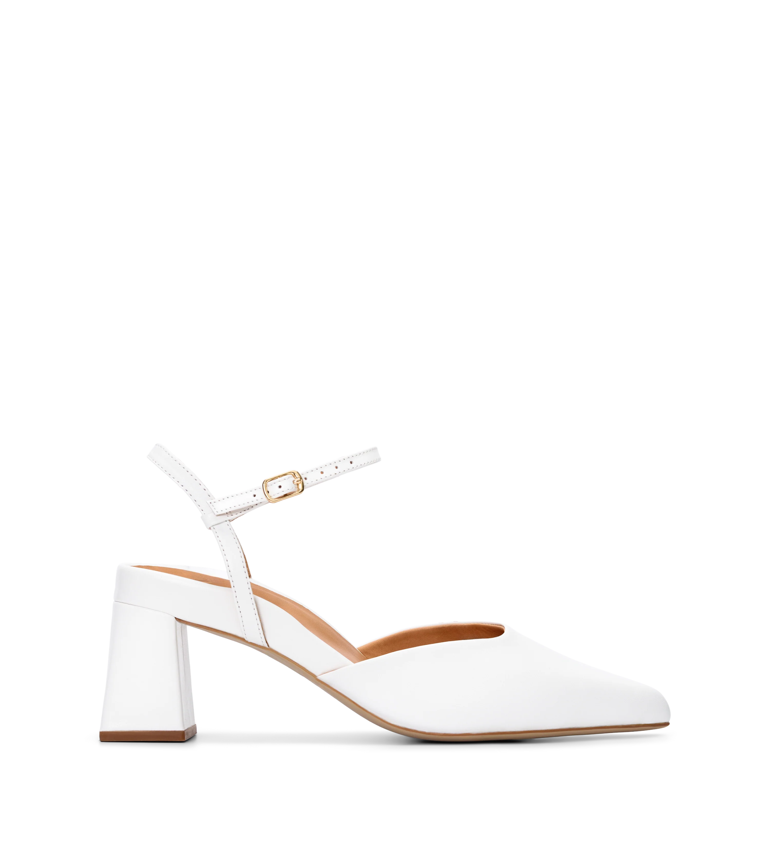 Calandra White Leather Closed Toe Heels