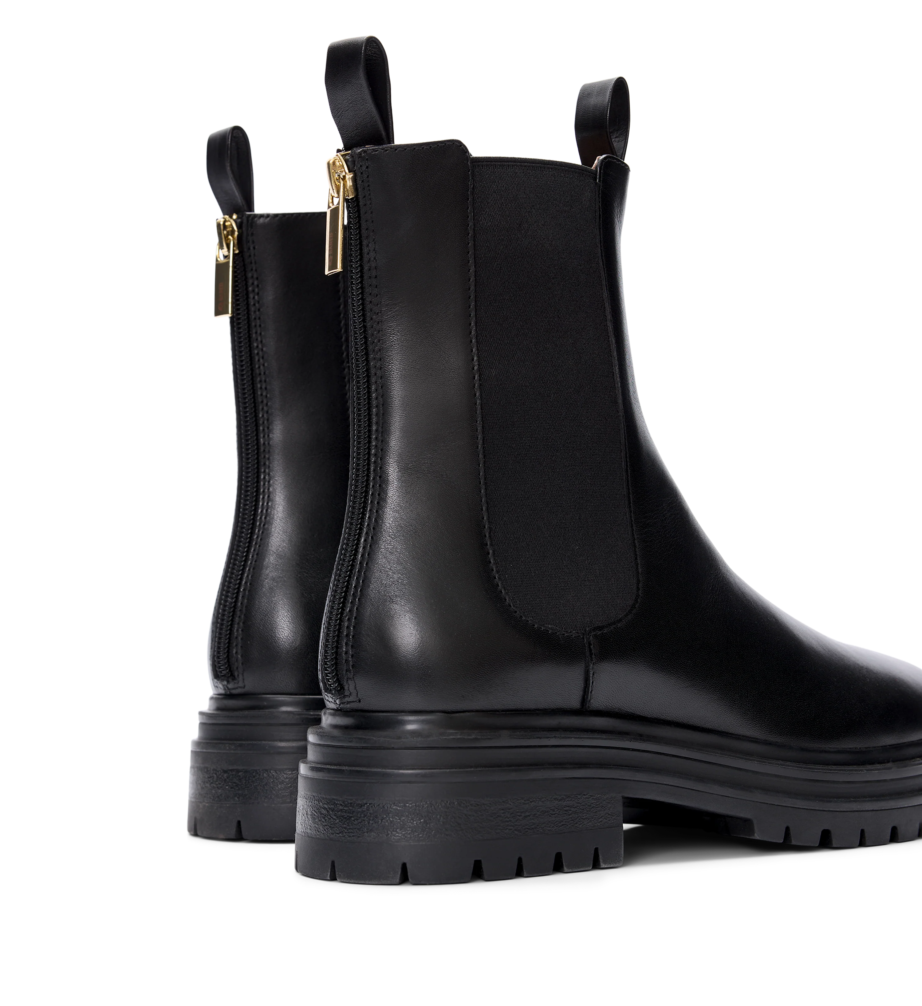 Peltops Black Leather Flat Boots