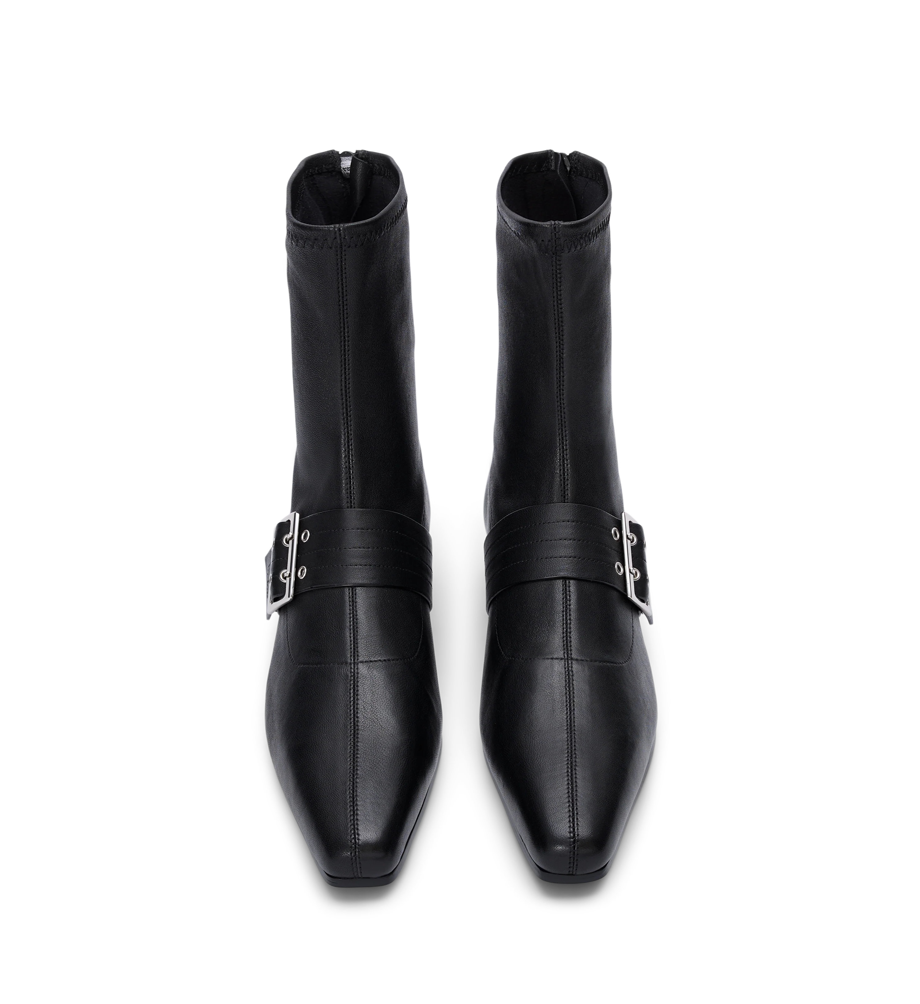 Rook Black Stretch Leather & Hardware Flat Boots