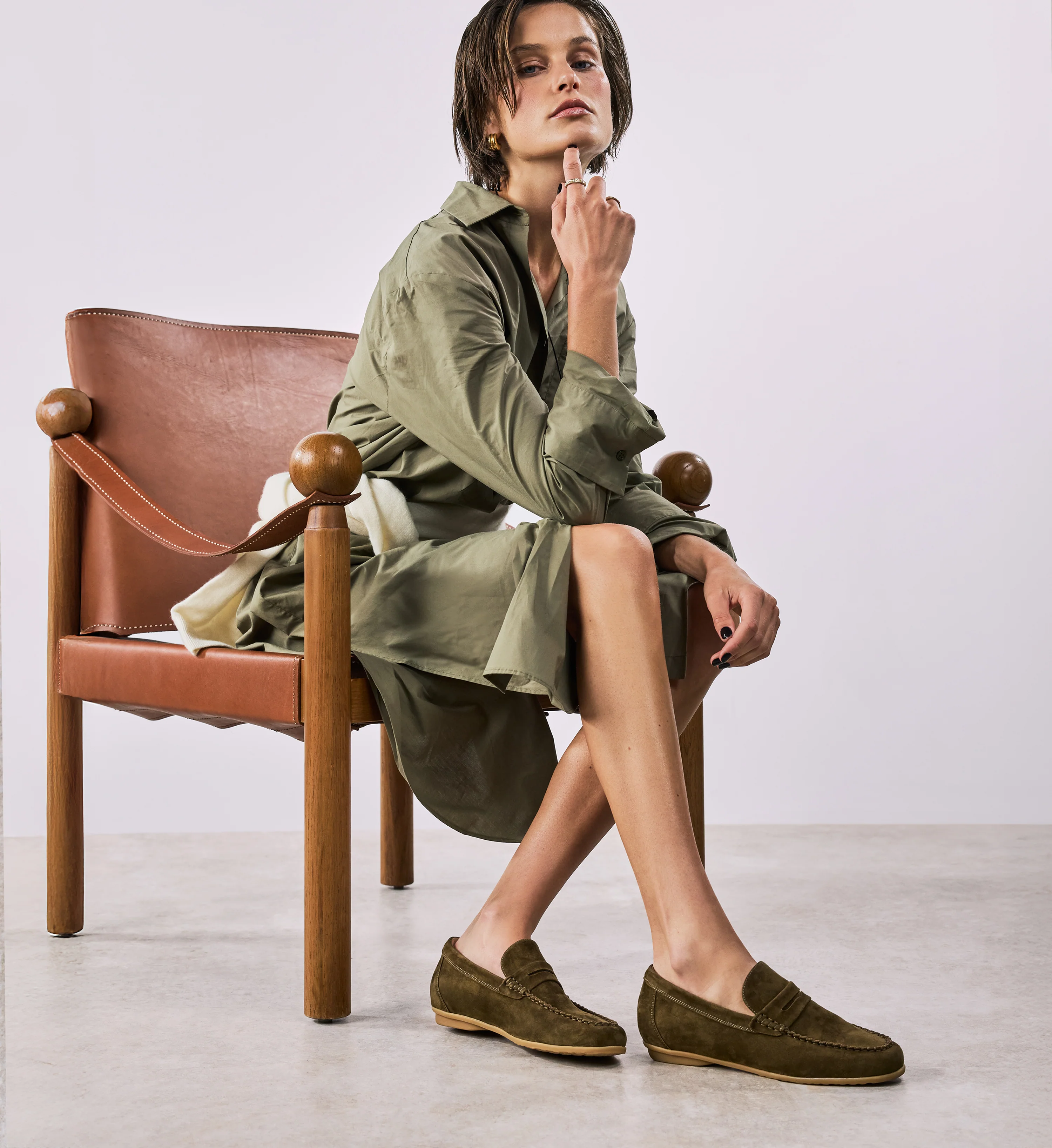 Hobby Olive Green Suede Loafers