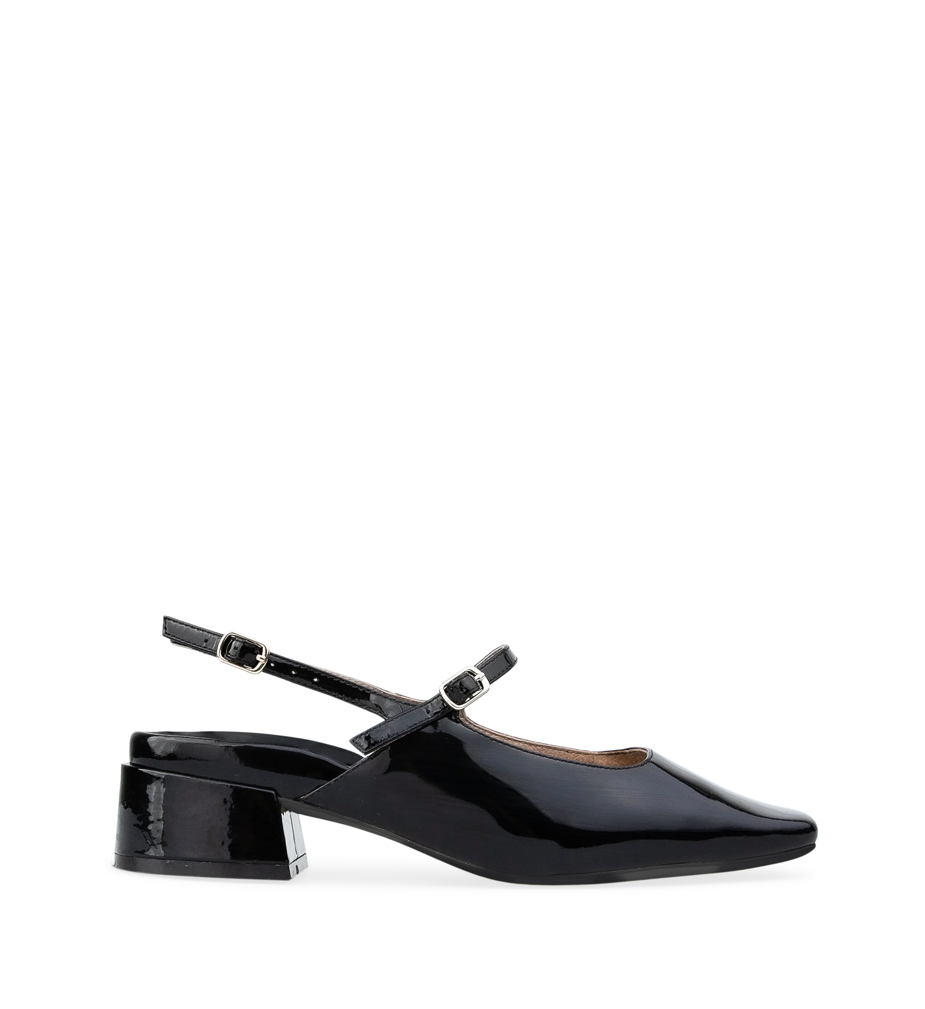 Myza Black Patent Leather Low Heels