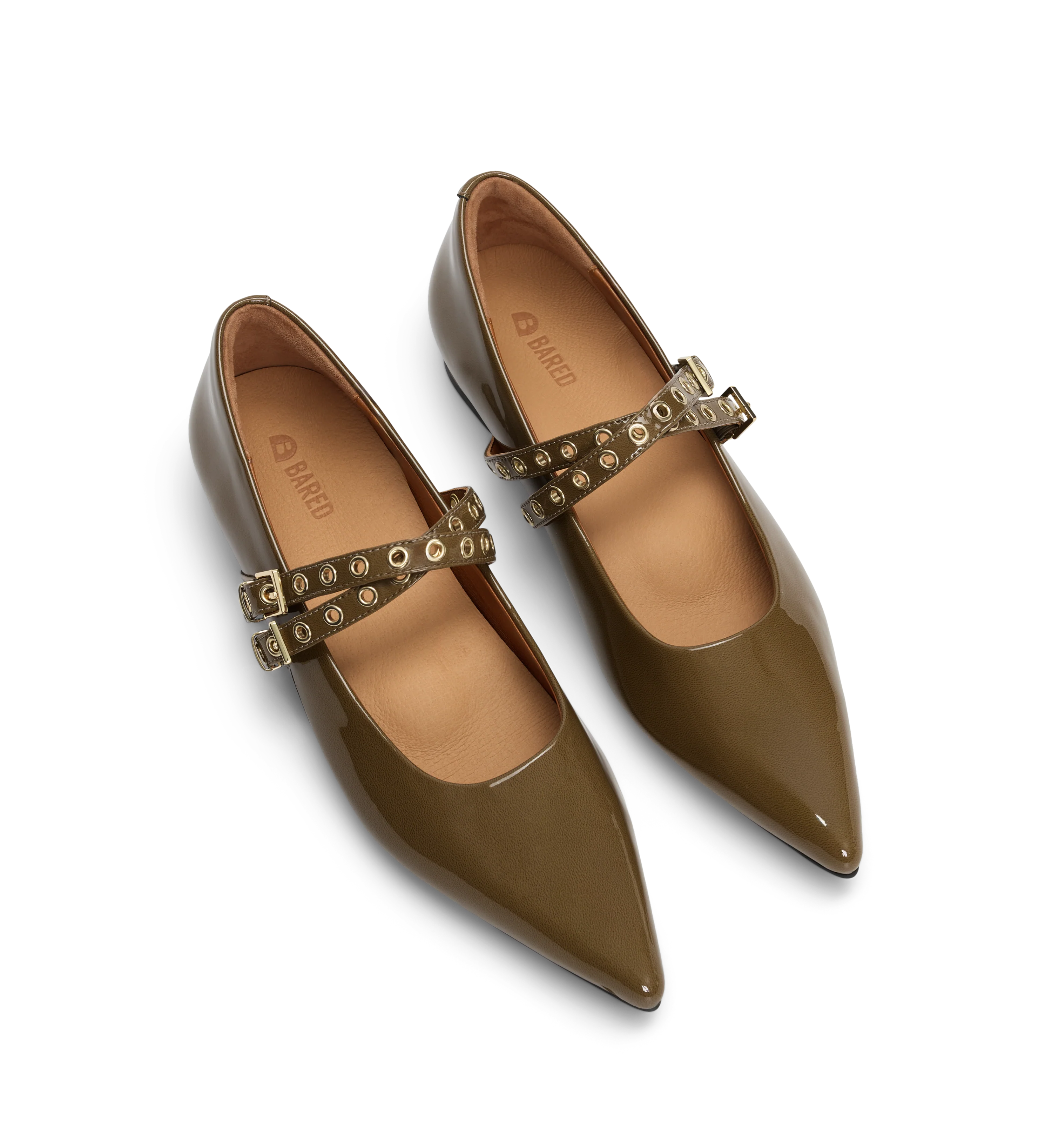 Pipilo Olive Green Patent Leather & Hardware Ballet Flats