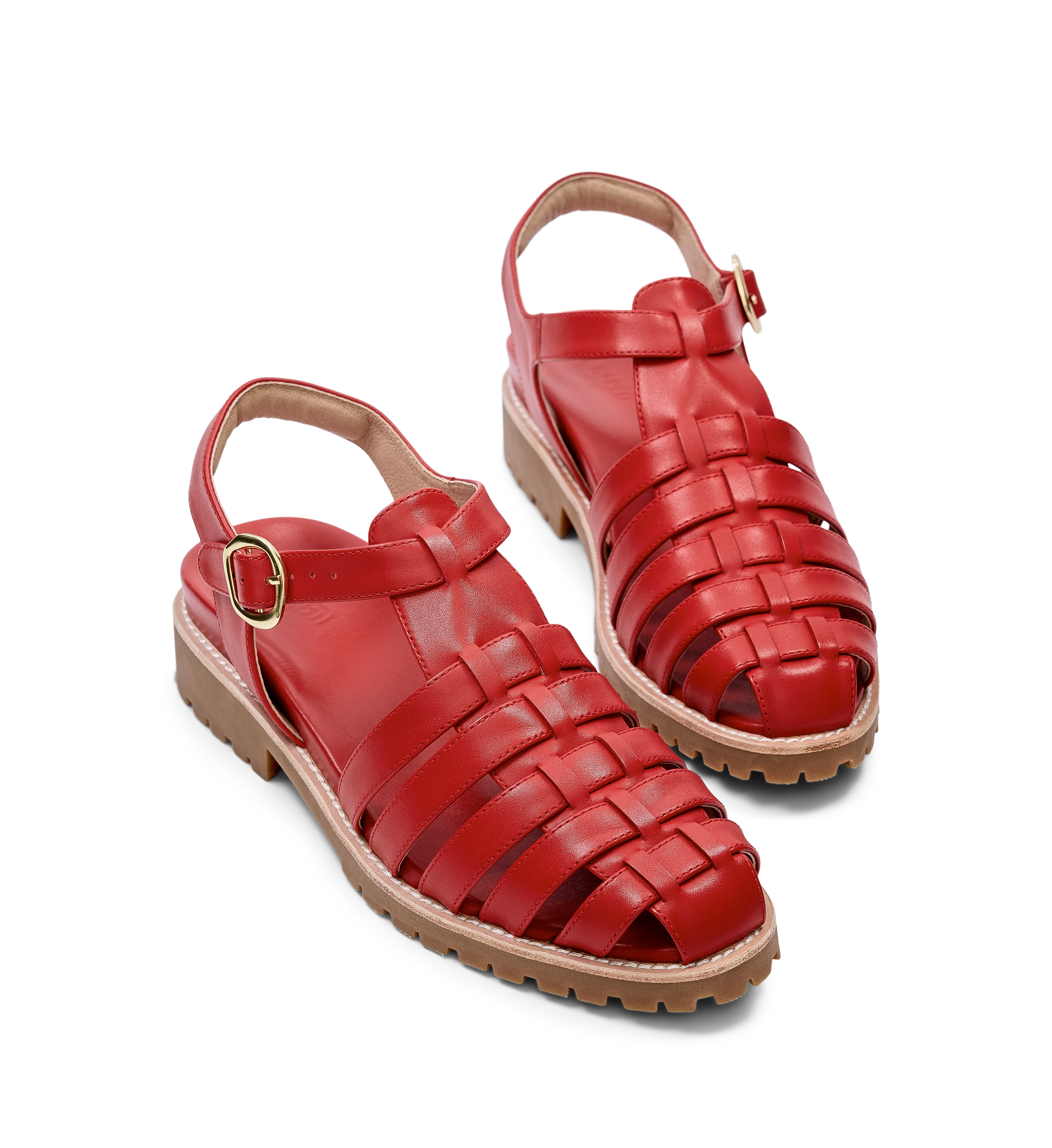 Bittern Lipstick Red Leather Chunky Sandals