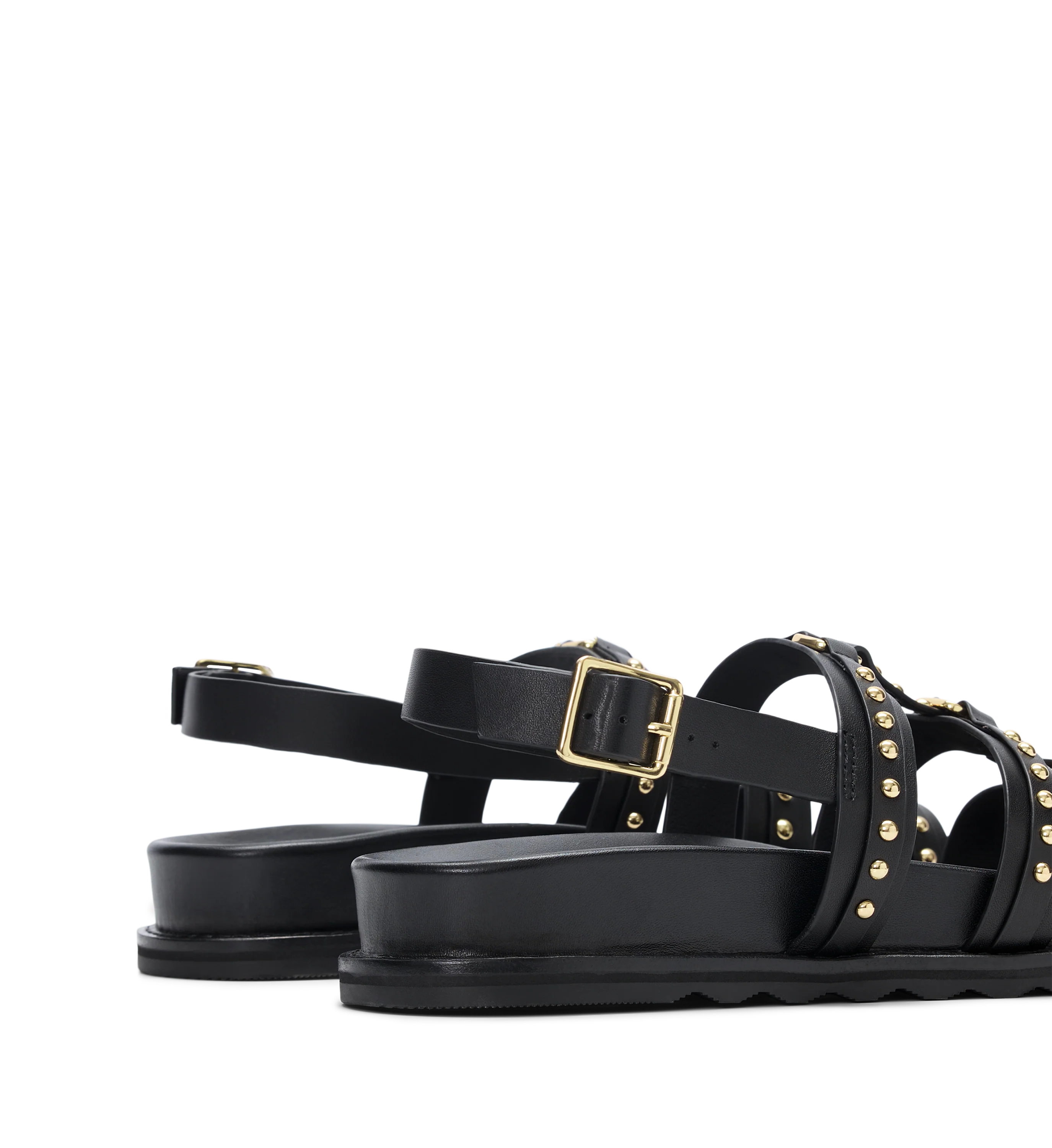 Athene Black Leather & Hardware Chunky Sandals