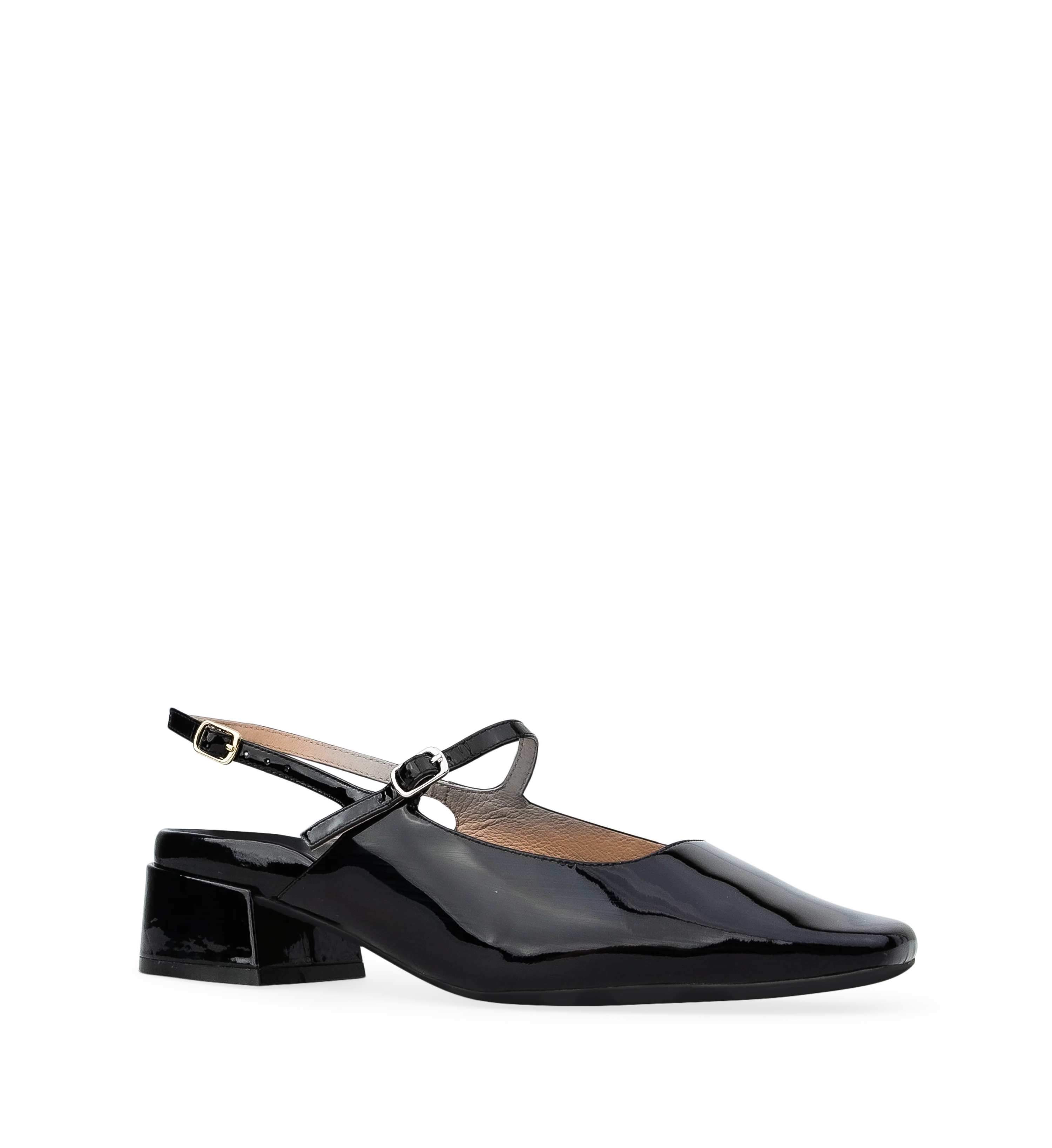 Myza Black Patent Leather Low Heels