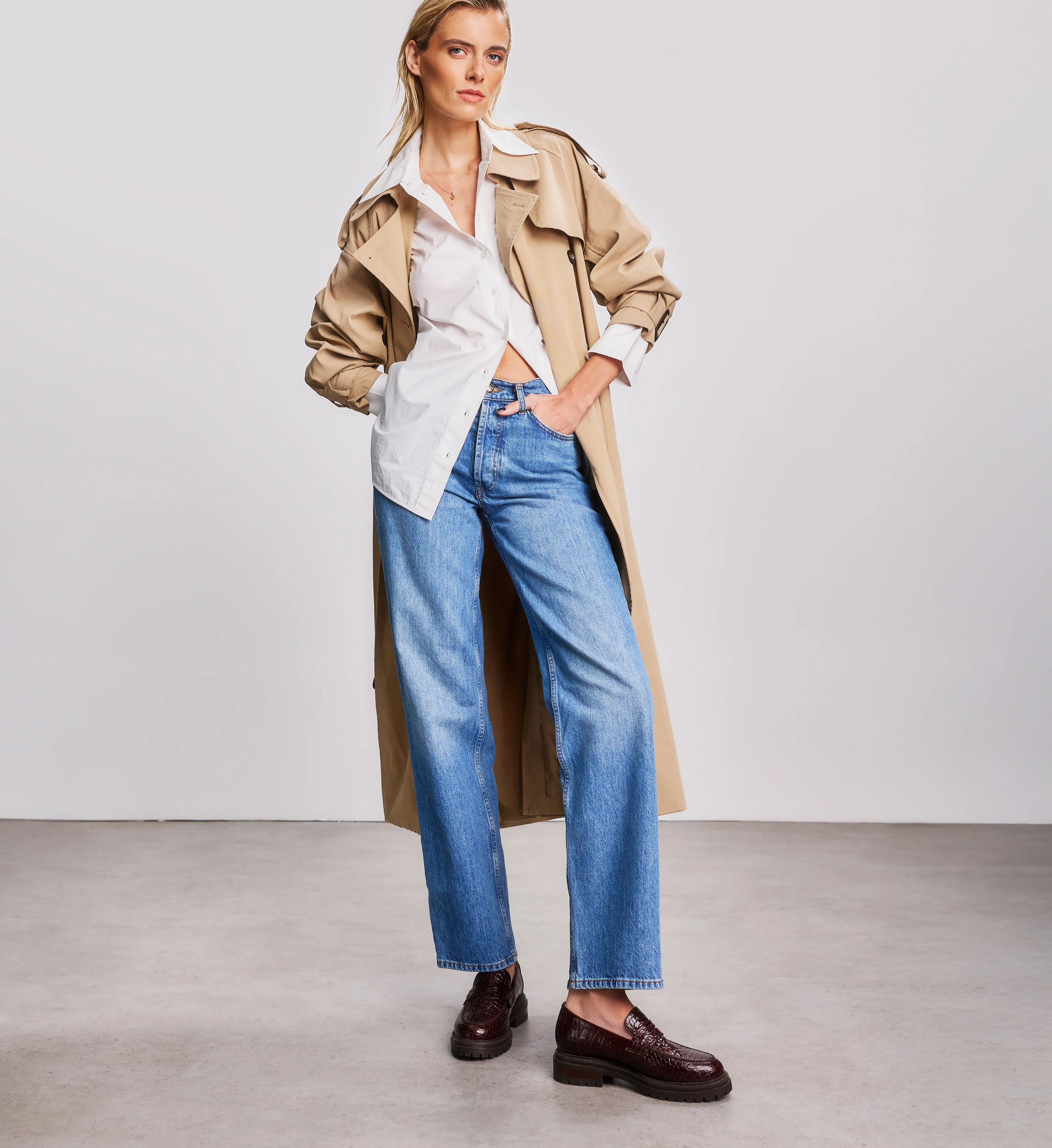 Wedgebill Mahogany Brown Croc Emboss Leather Loafers