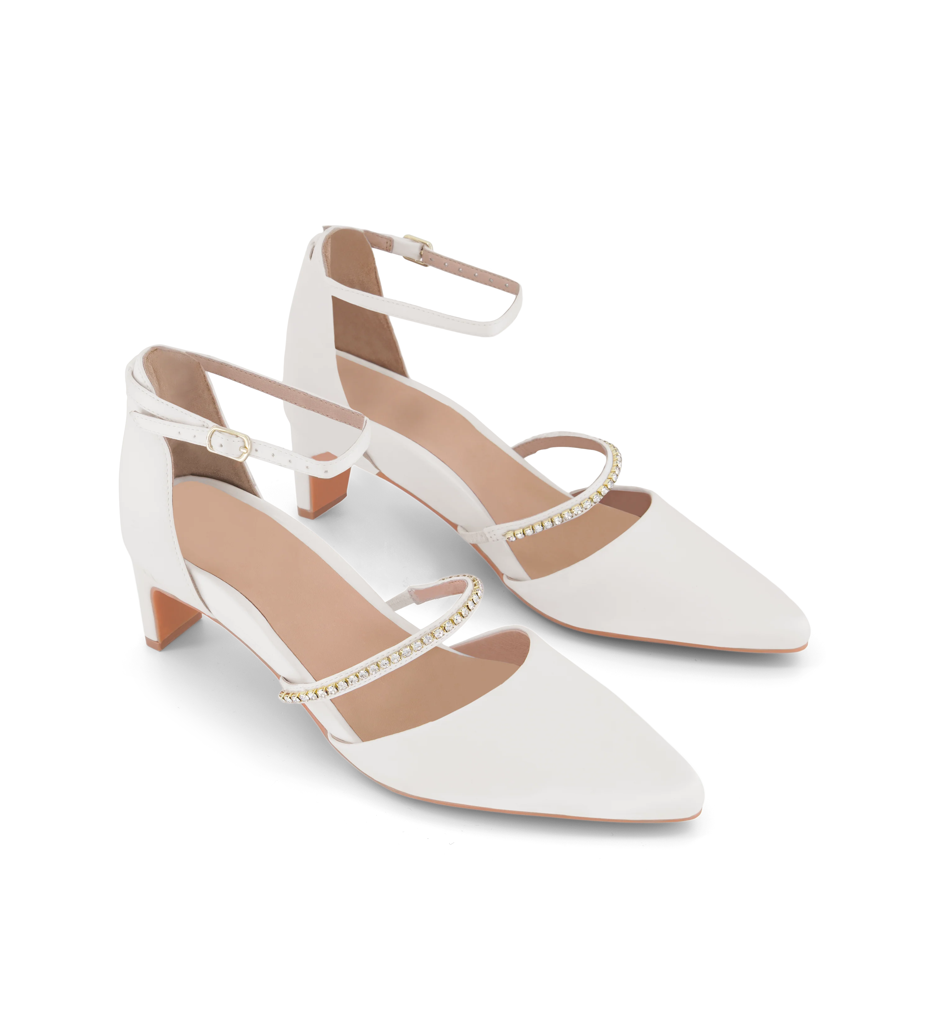 Heleia Ivory Satin Low Heels