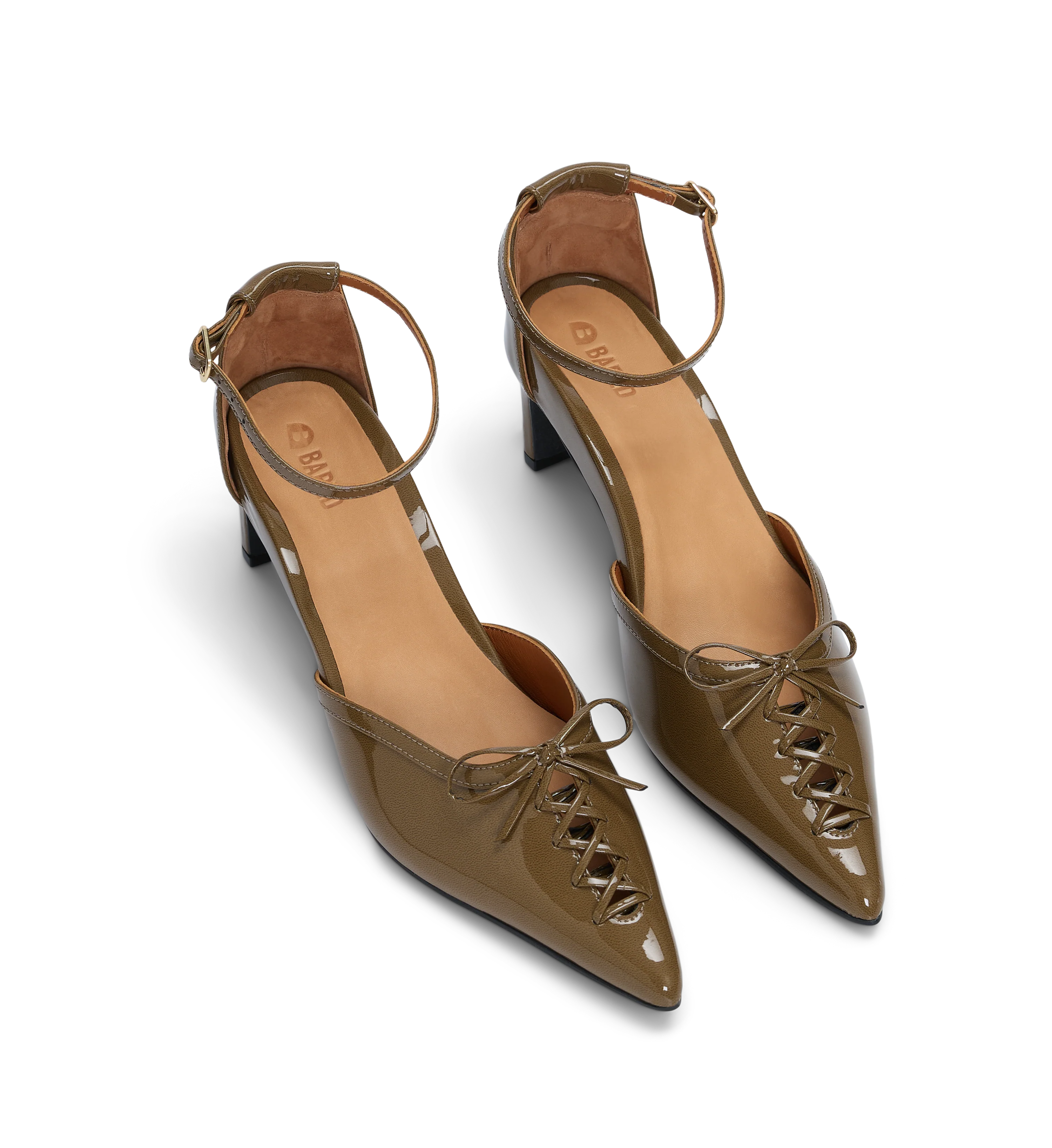 Suiriri Olive Green Patent Leather Low Heels