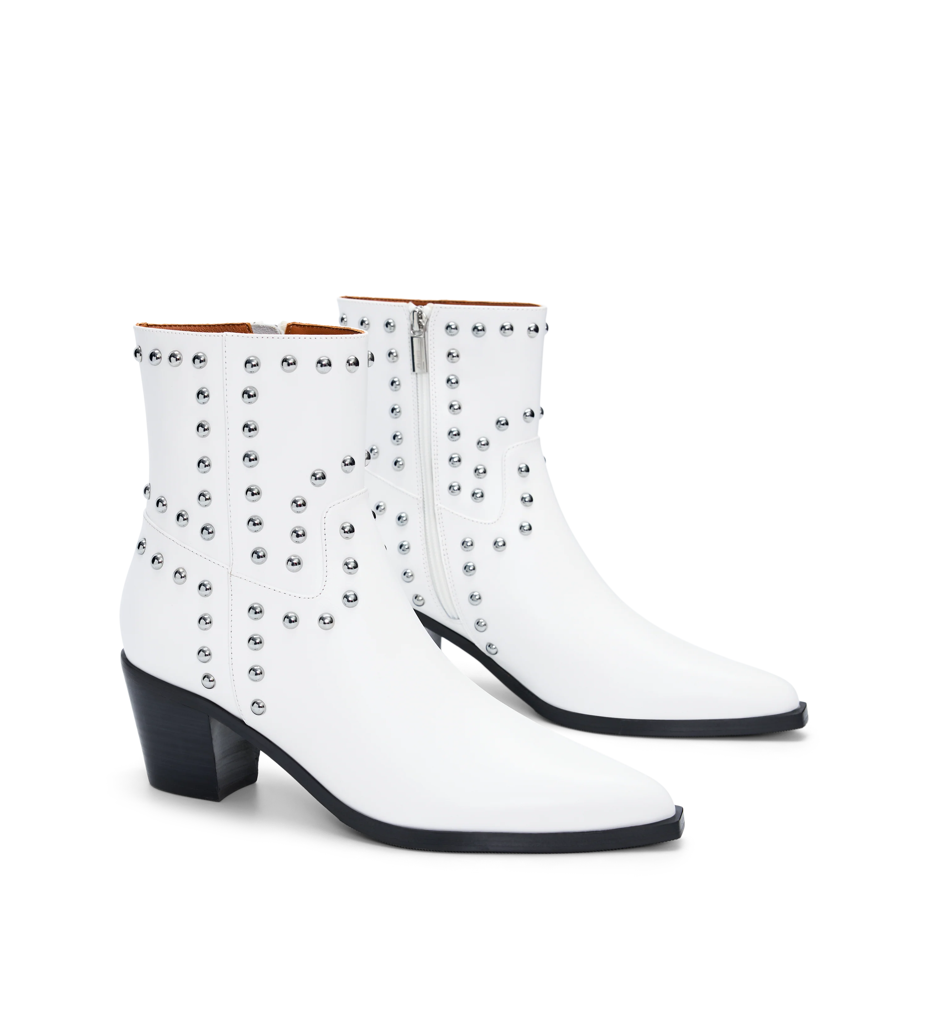 Tetraka White Leather & Hardware Heeled Boots