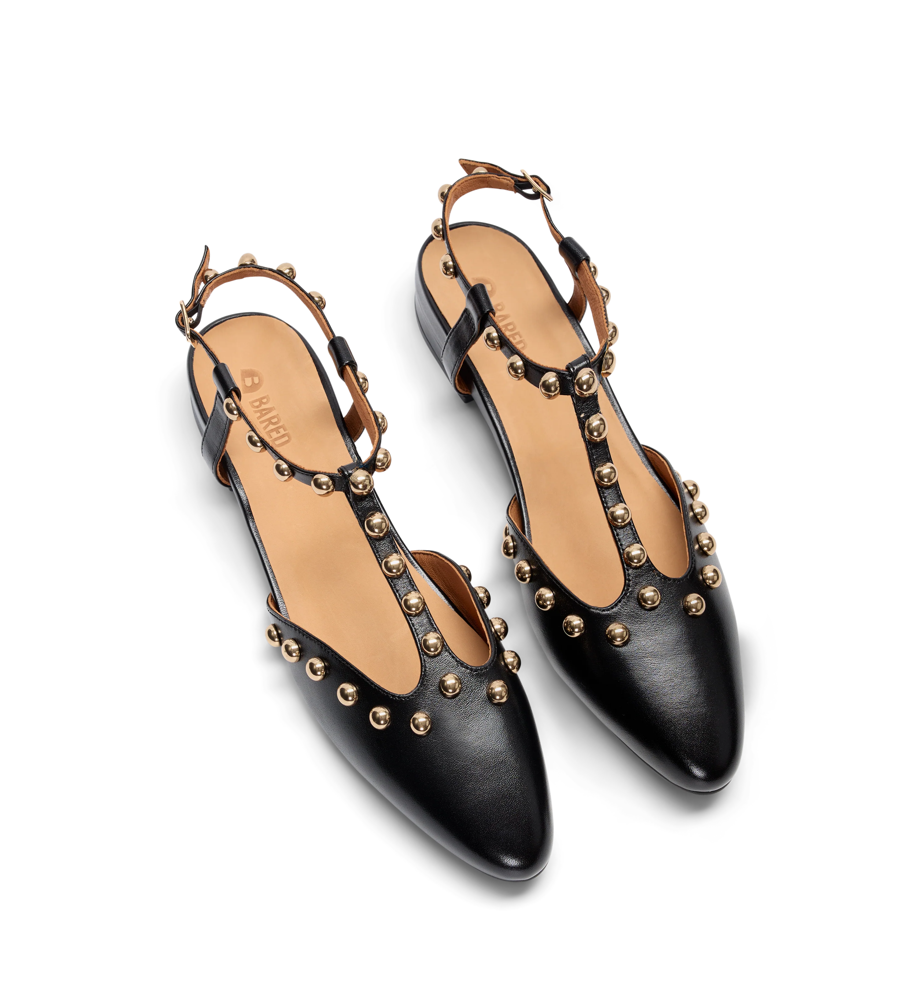 Wagtail Black Leather & Hardware Flats