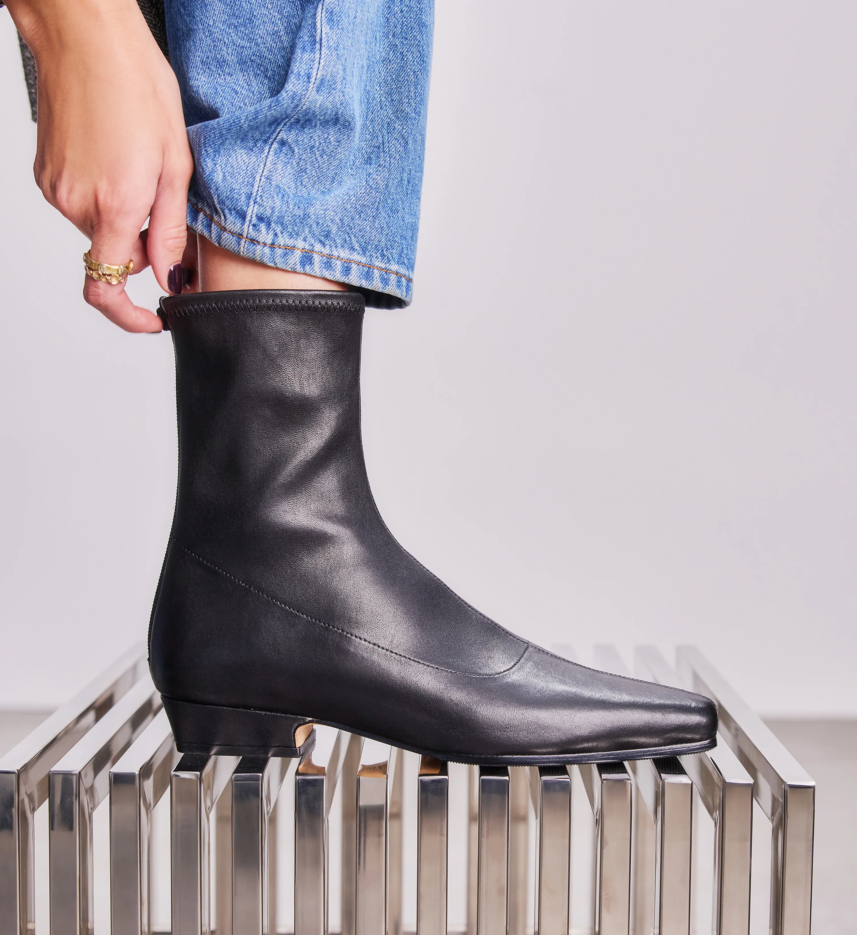 Rook Black Stretch Leather Flat Boots