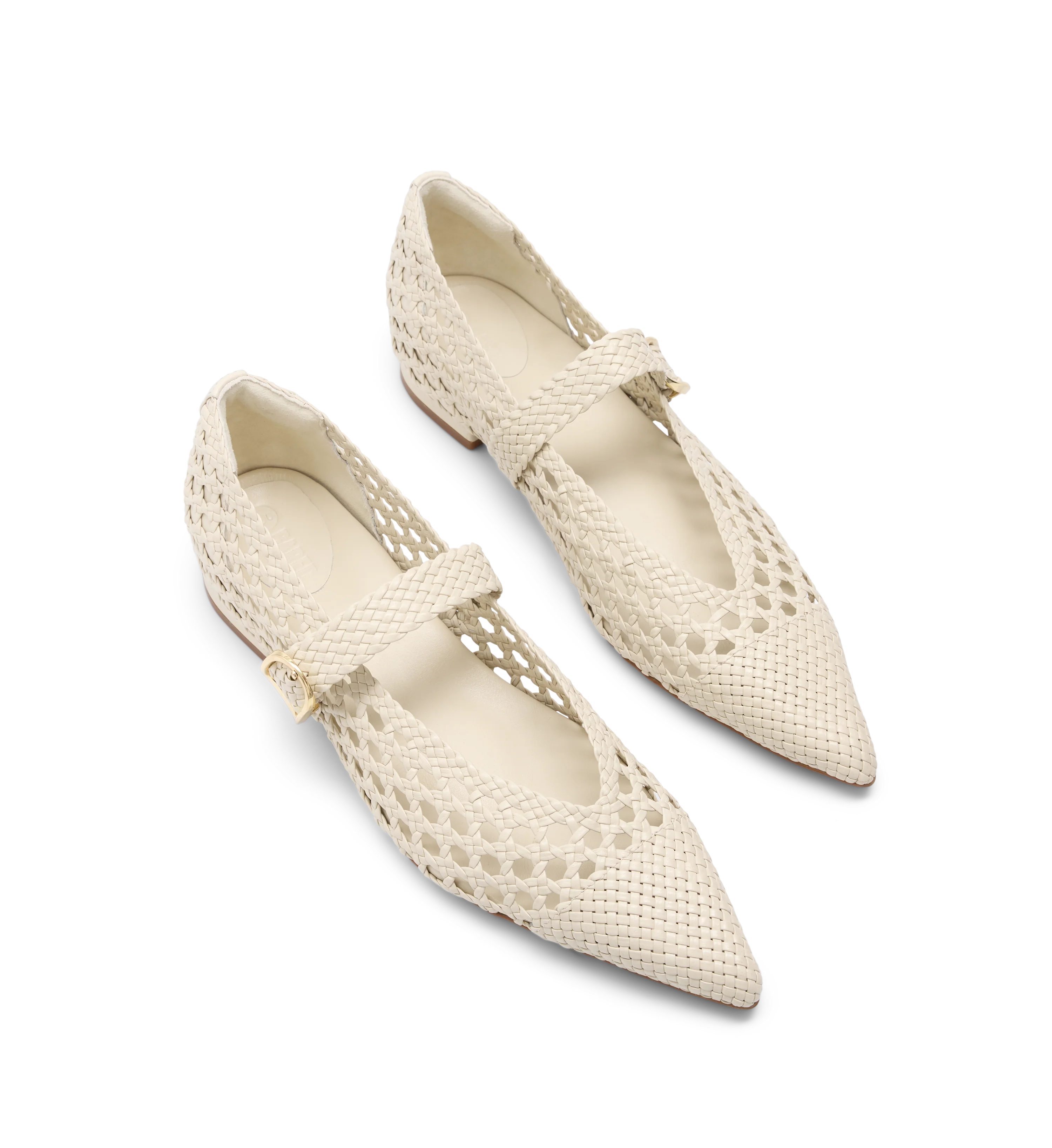 Forktail Ecru Woven Leather Ballet Flats