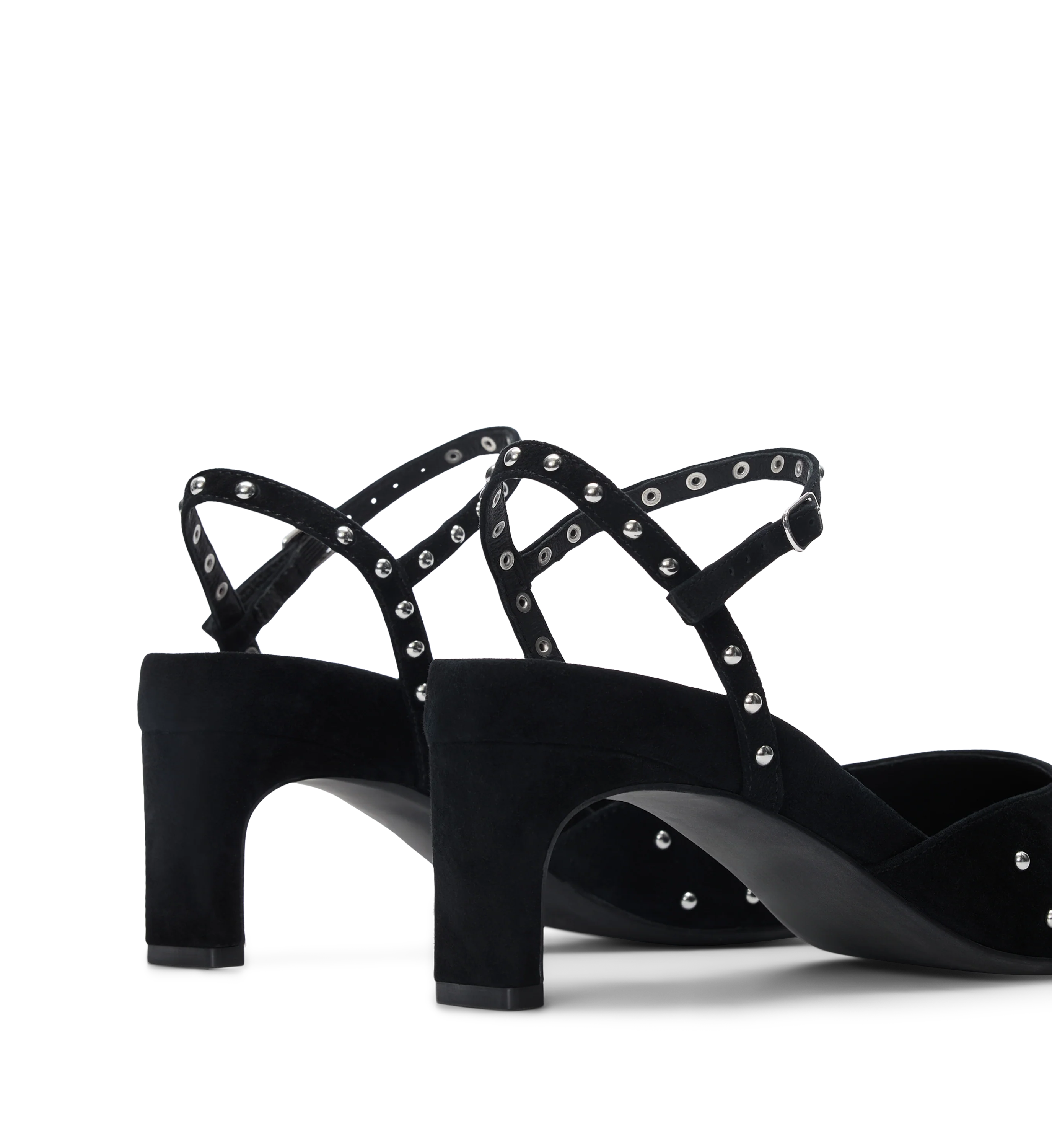 Cygnini Black Suede & Hardware Low Heels