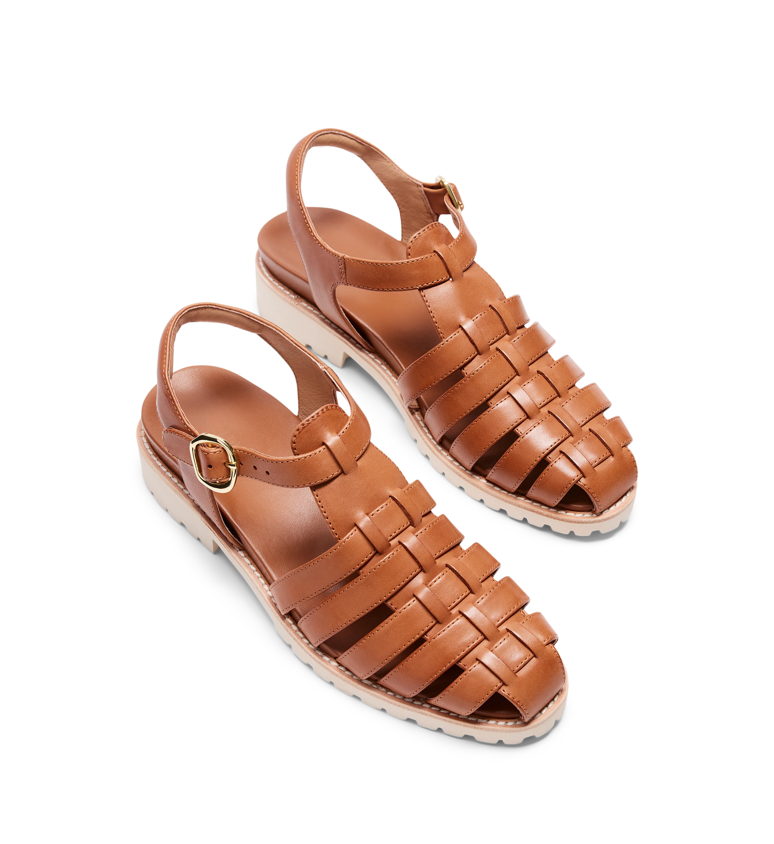 Bittern Tan Leather Flat Sandals