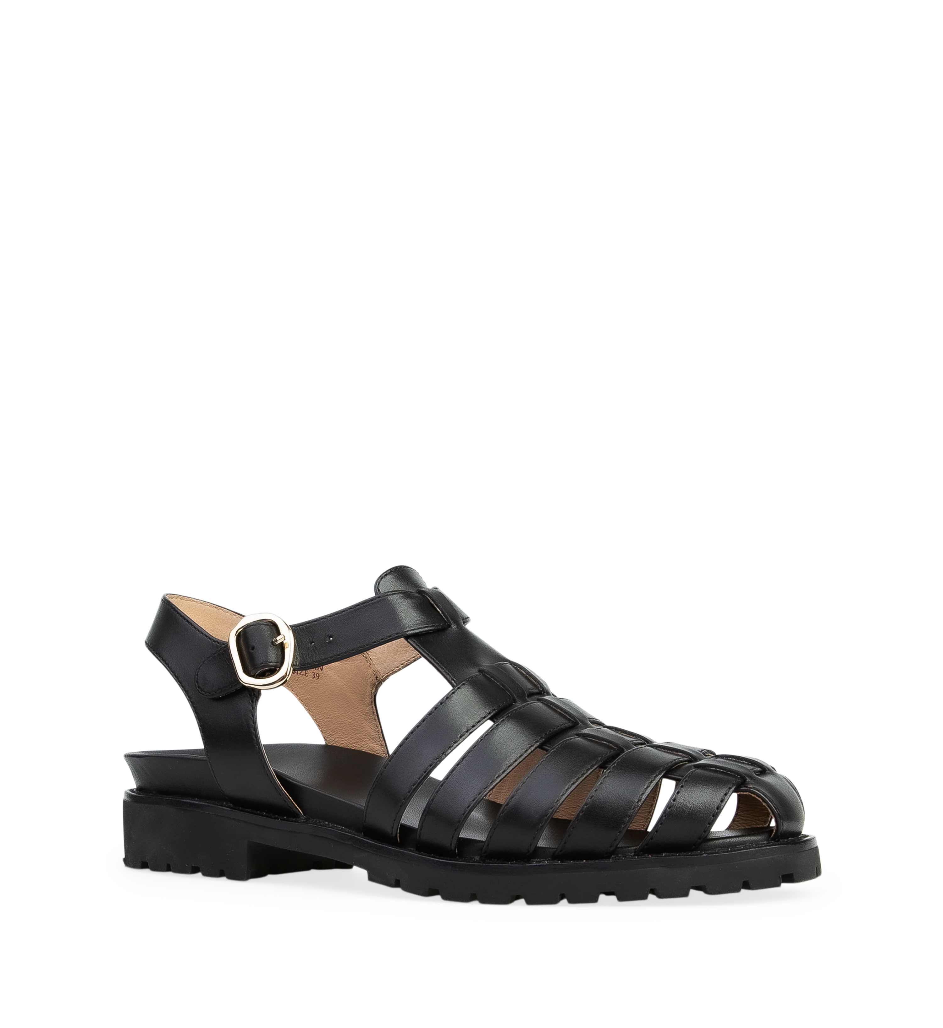 Bittern Black Leather Flat Sandals