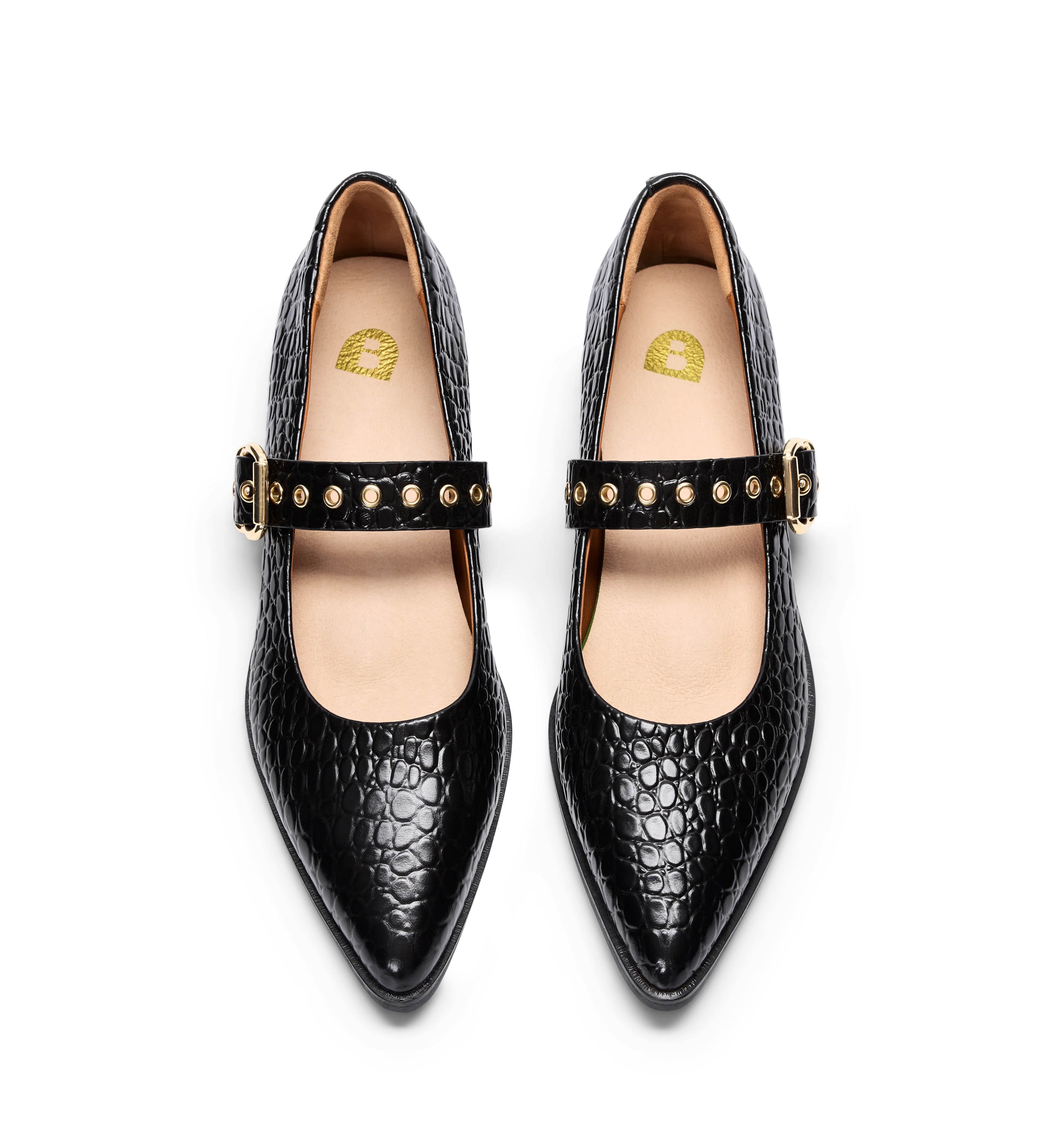 Dotterel Black Croc Emboss Leather Ballet Flats