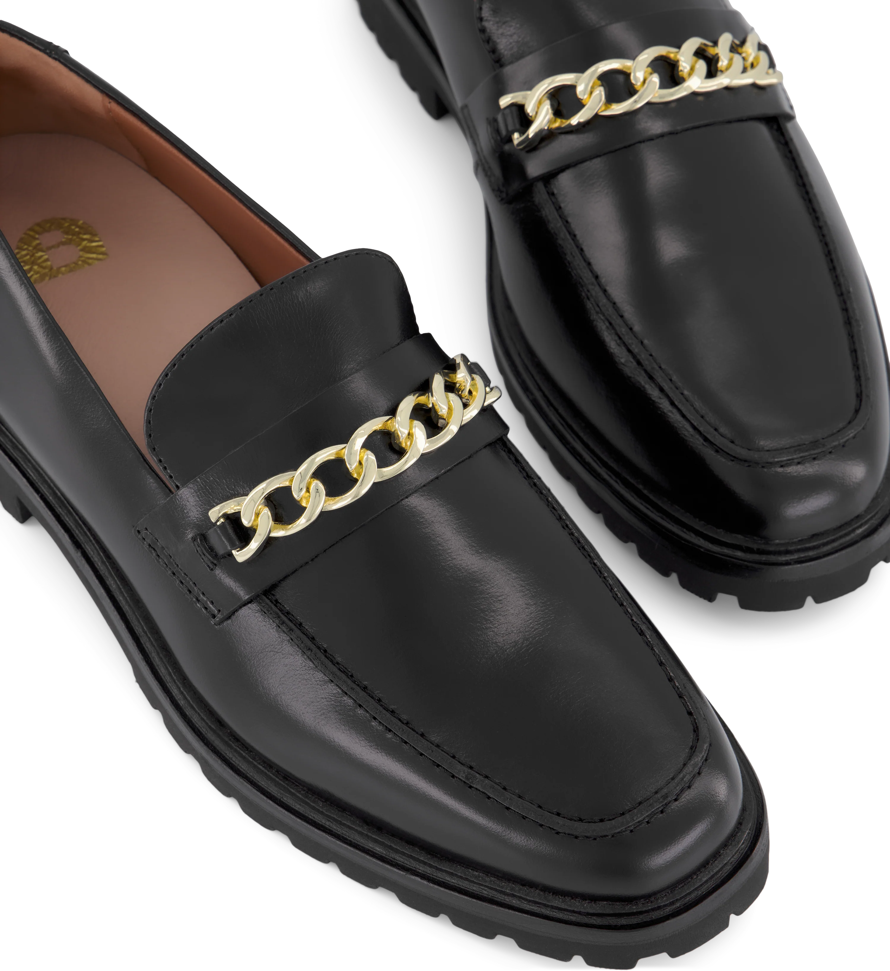 Elaenia Black Leather & Hardware Loafers