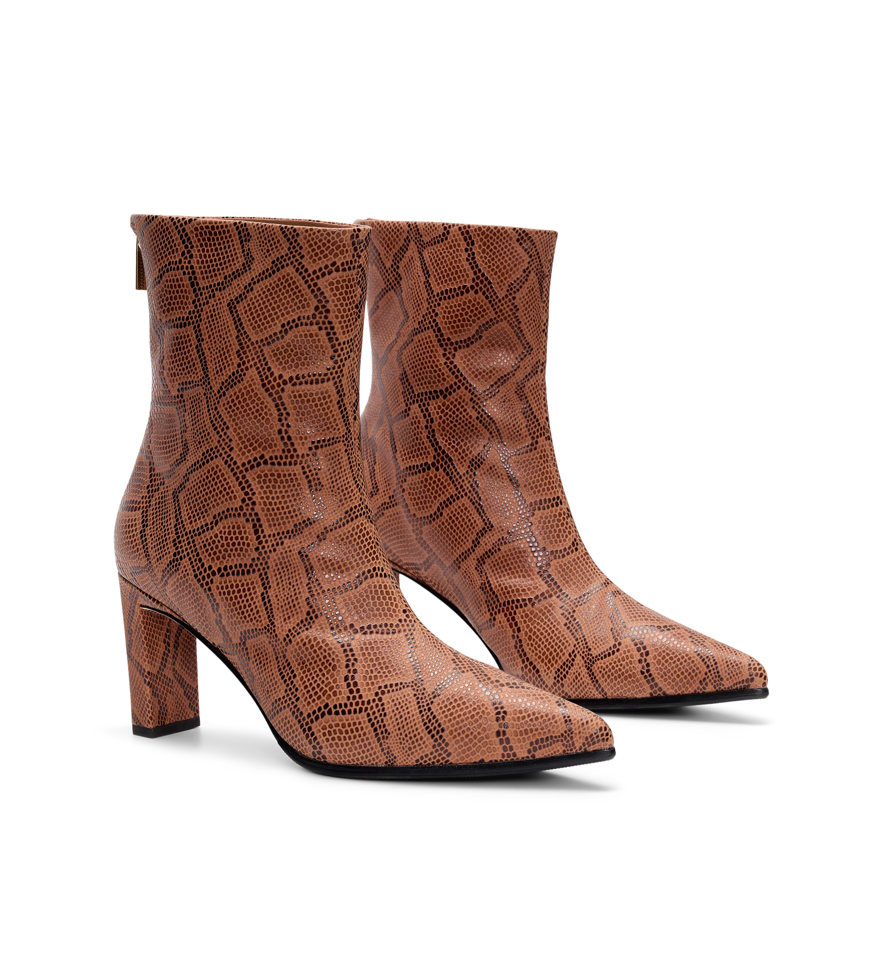 Mino Tan Snake Emboss Leather Heeled Boots