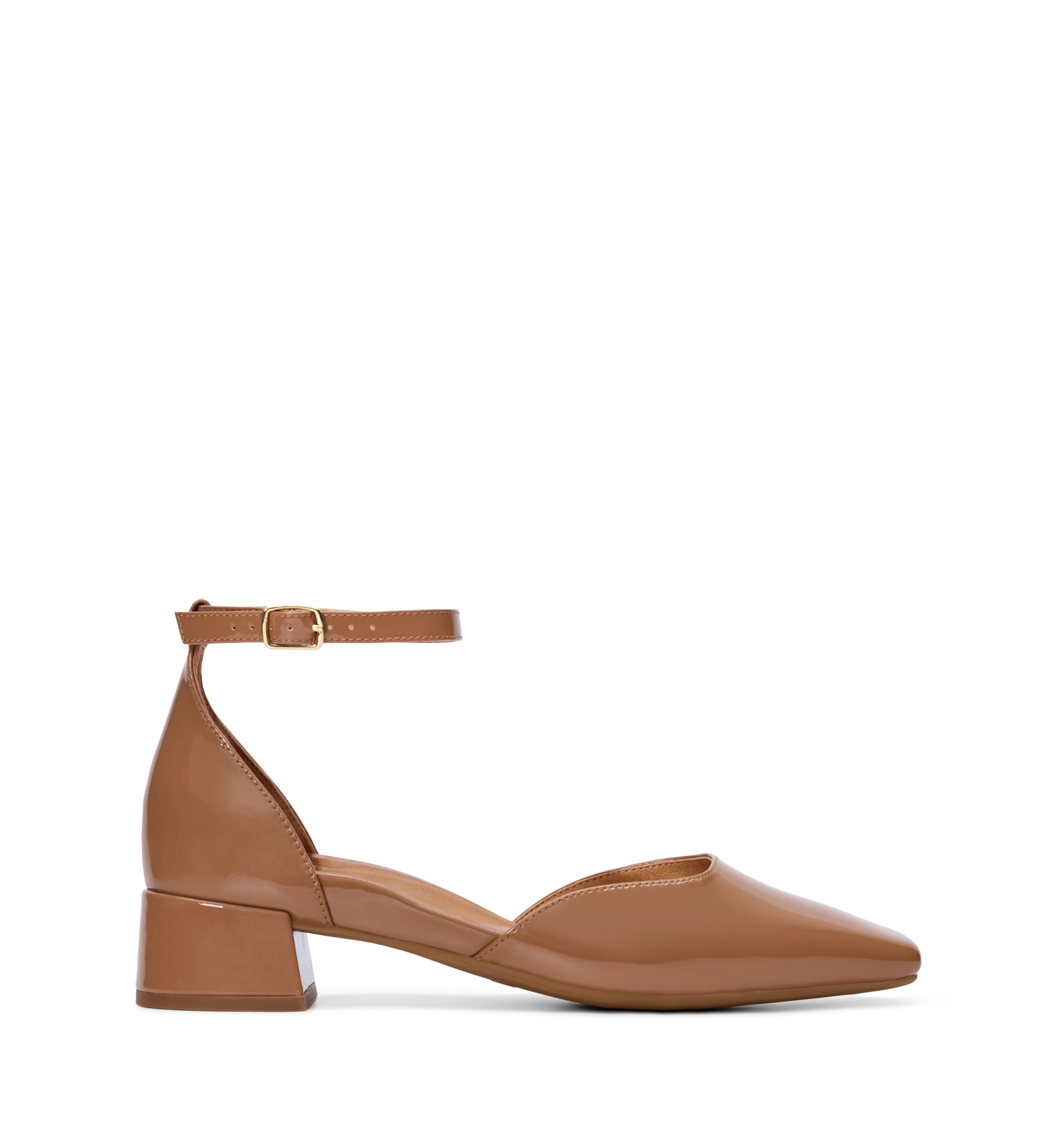 Buttonquail Light Tan Patent Leather Low Heels