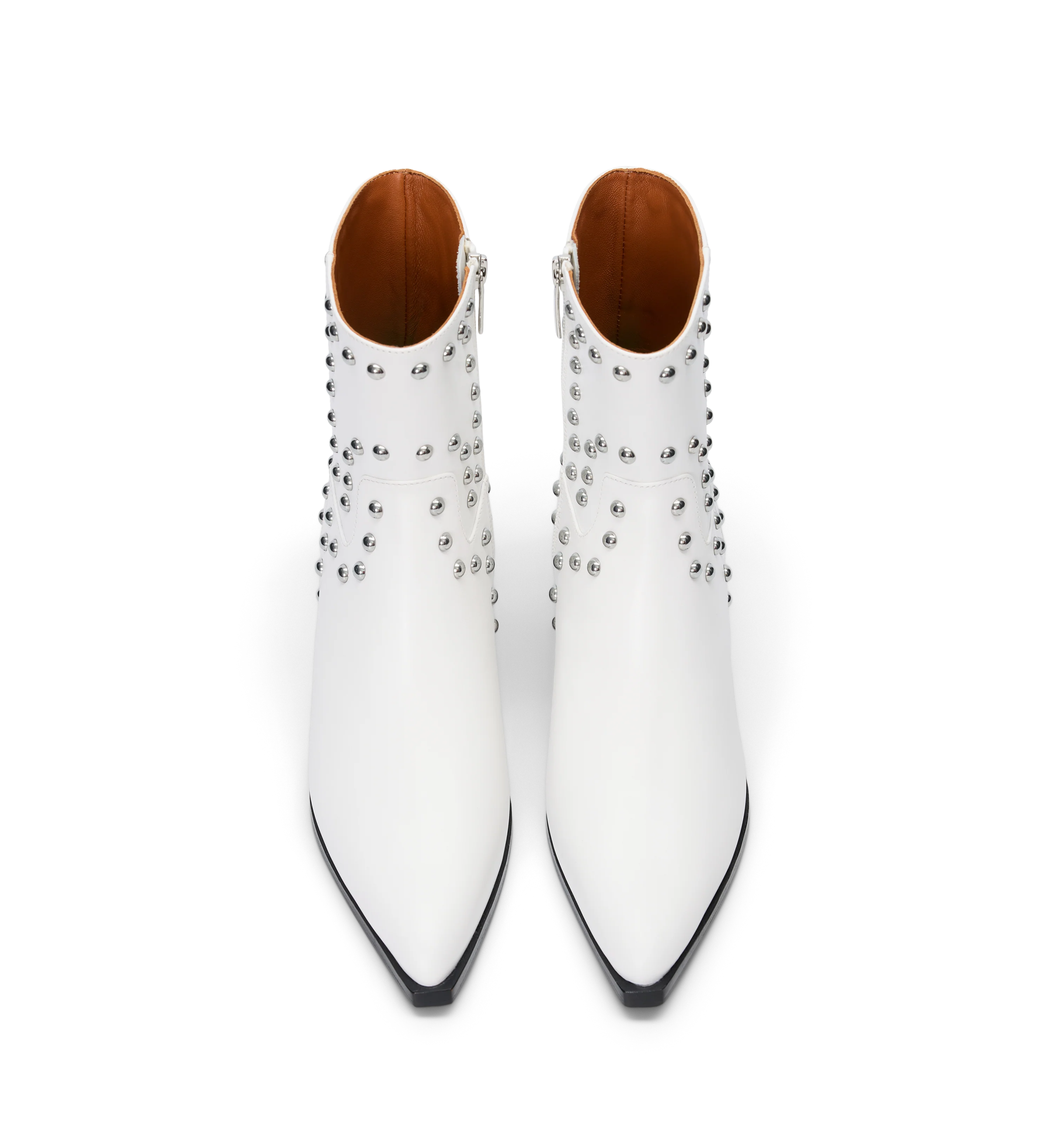 Tetraka White Leather & Hardware Heeled Boots