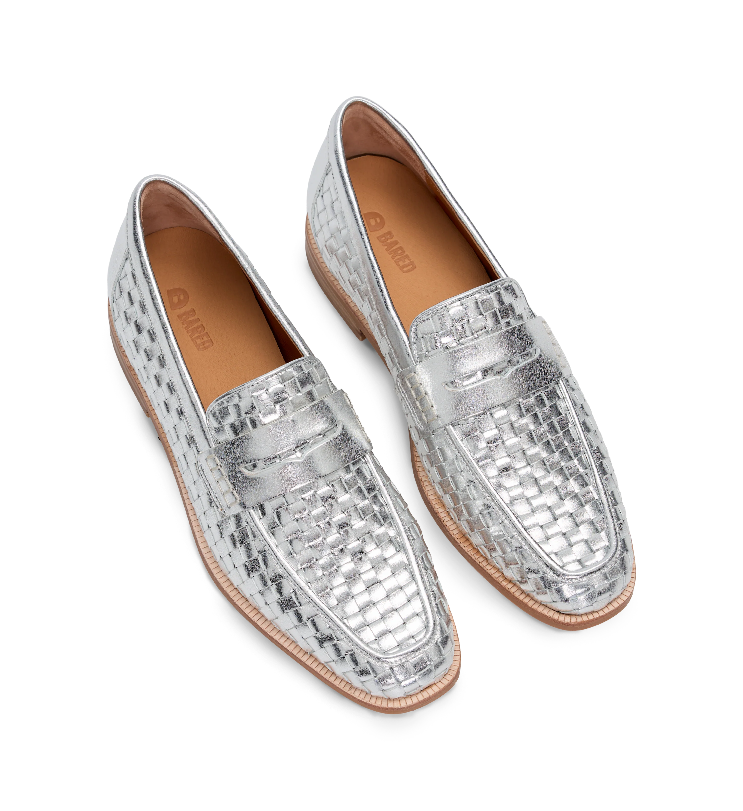 Maleo Silver Woven Leather Loafers