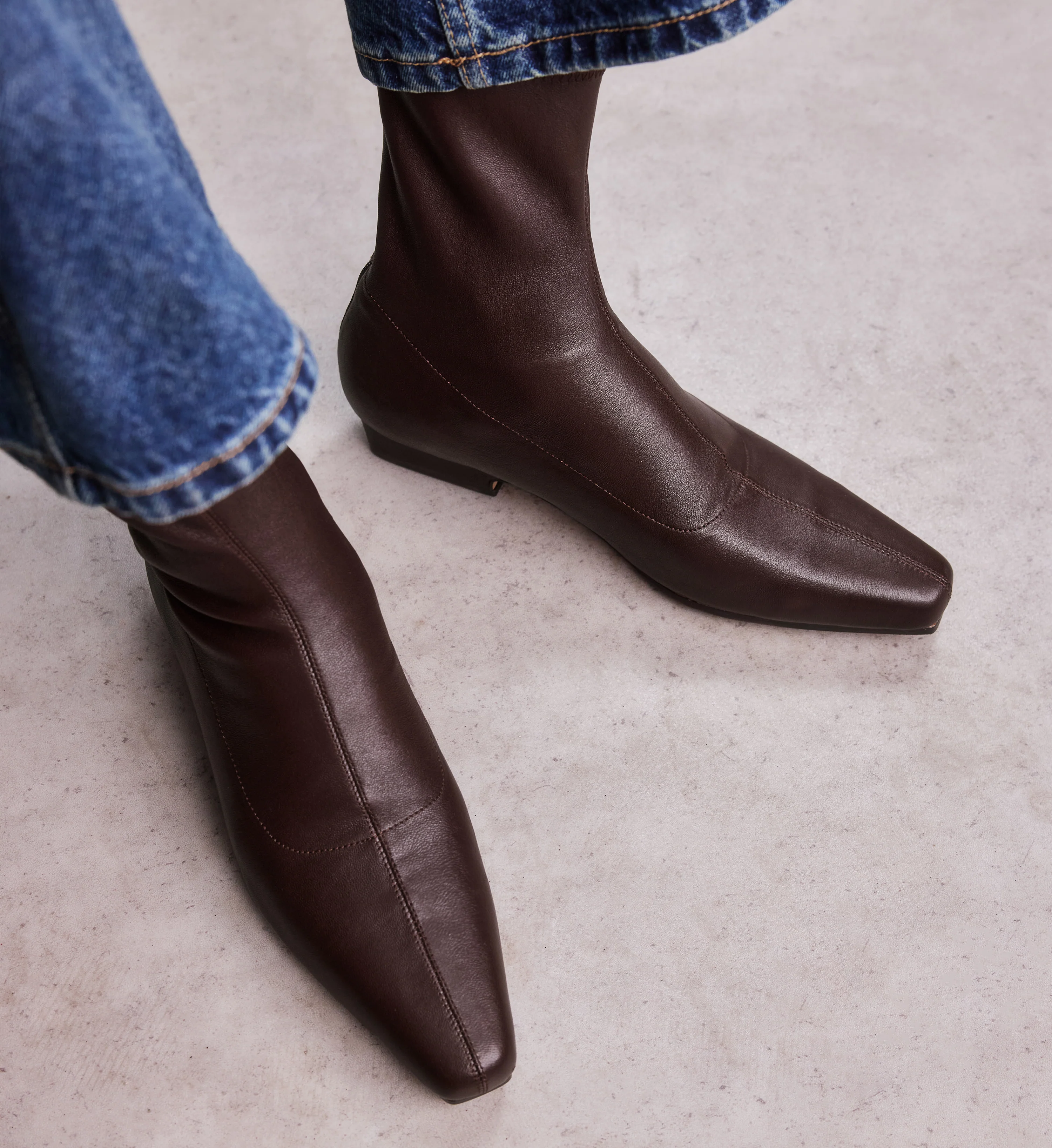 Rook Chocolate Brown Stretch Leather Flat Boots