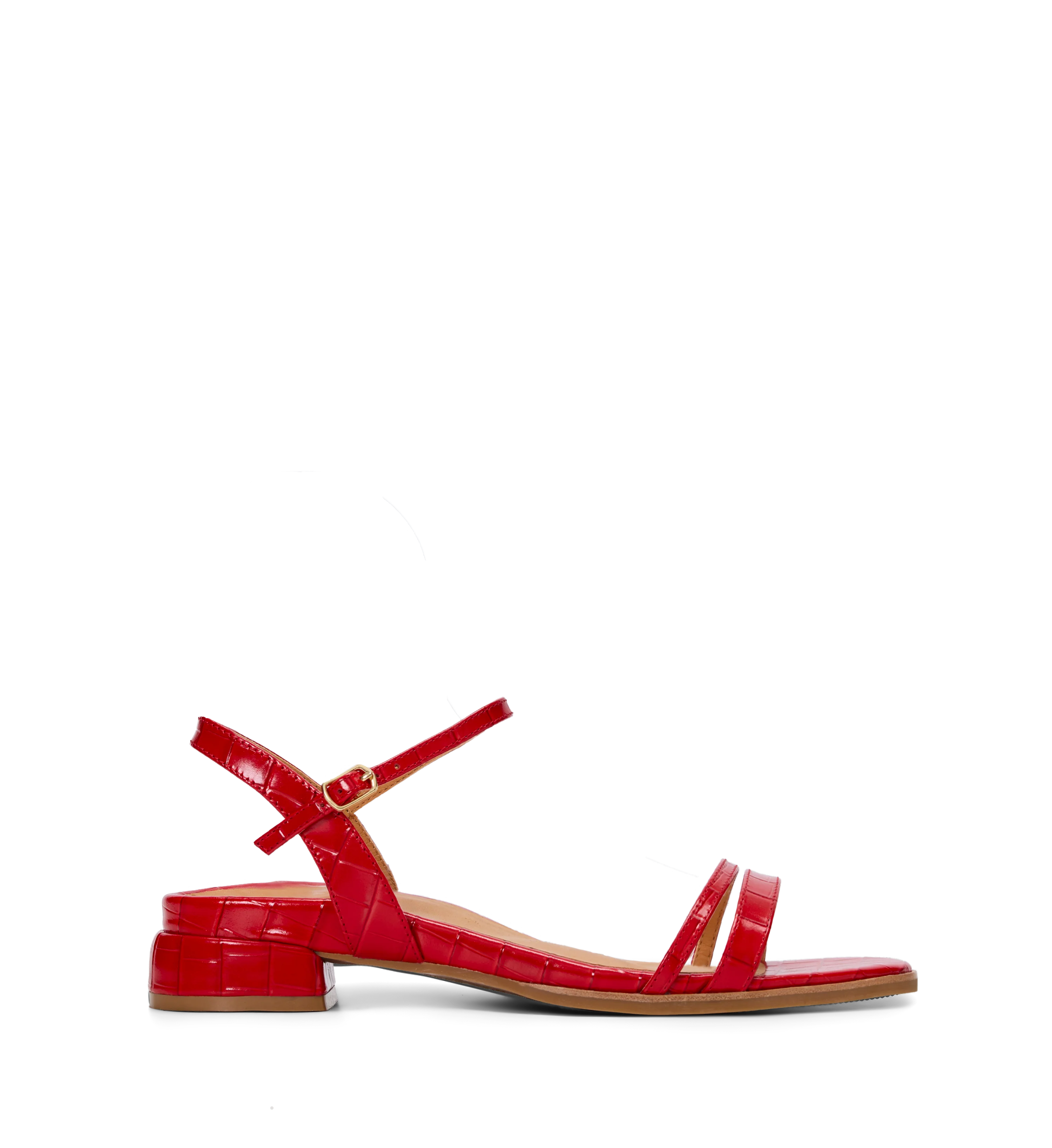 Emberiza Poppy Red Croc Emboss Leather Sandals