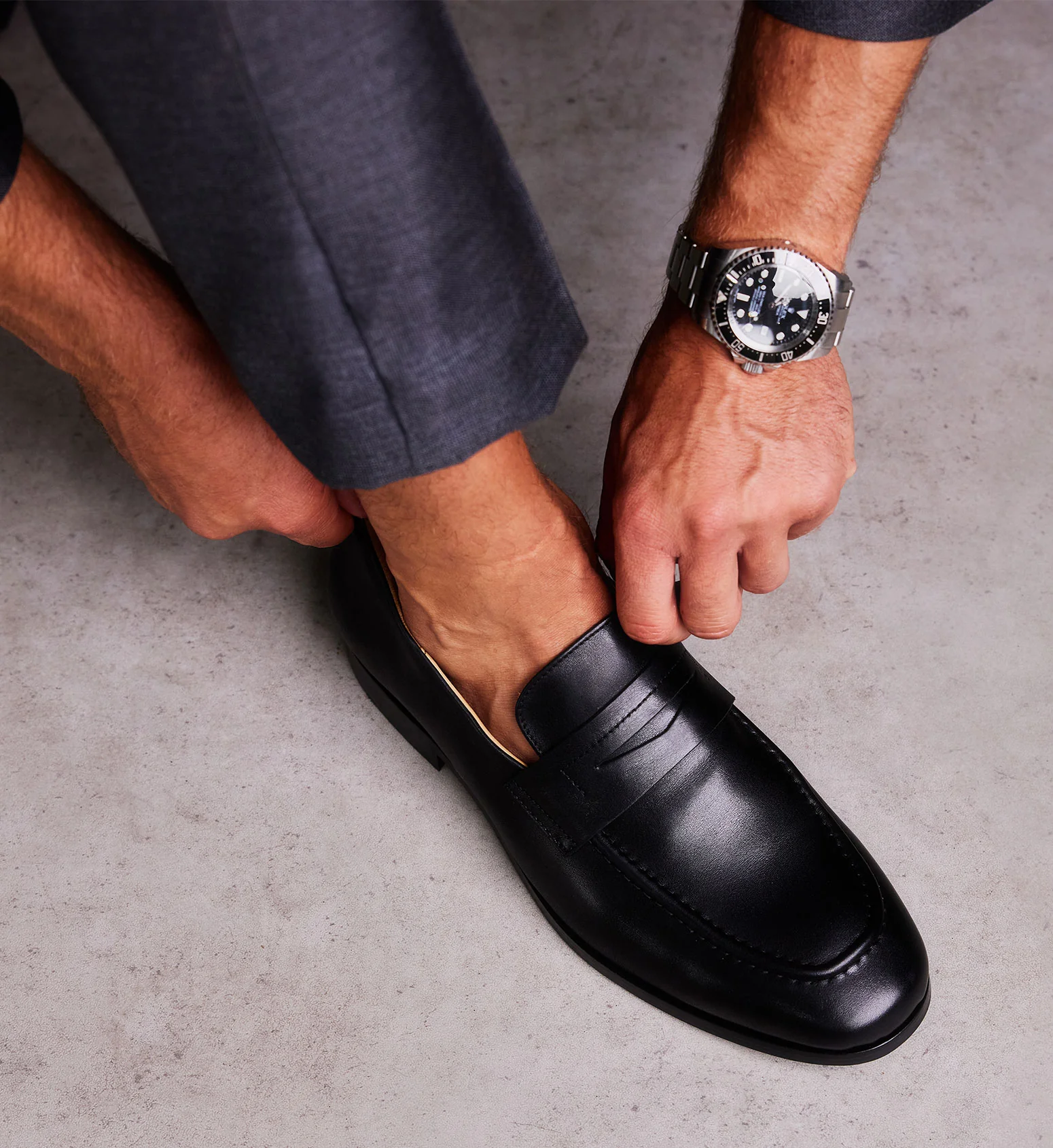 Samarium Black Leather Loafers