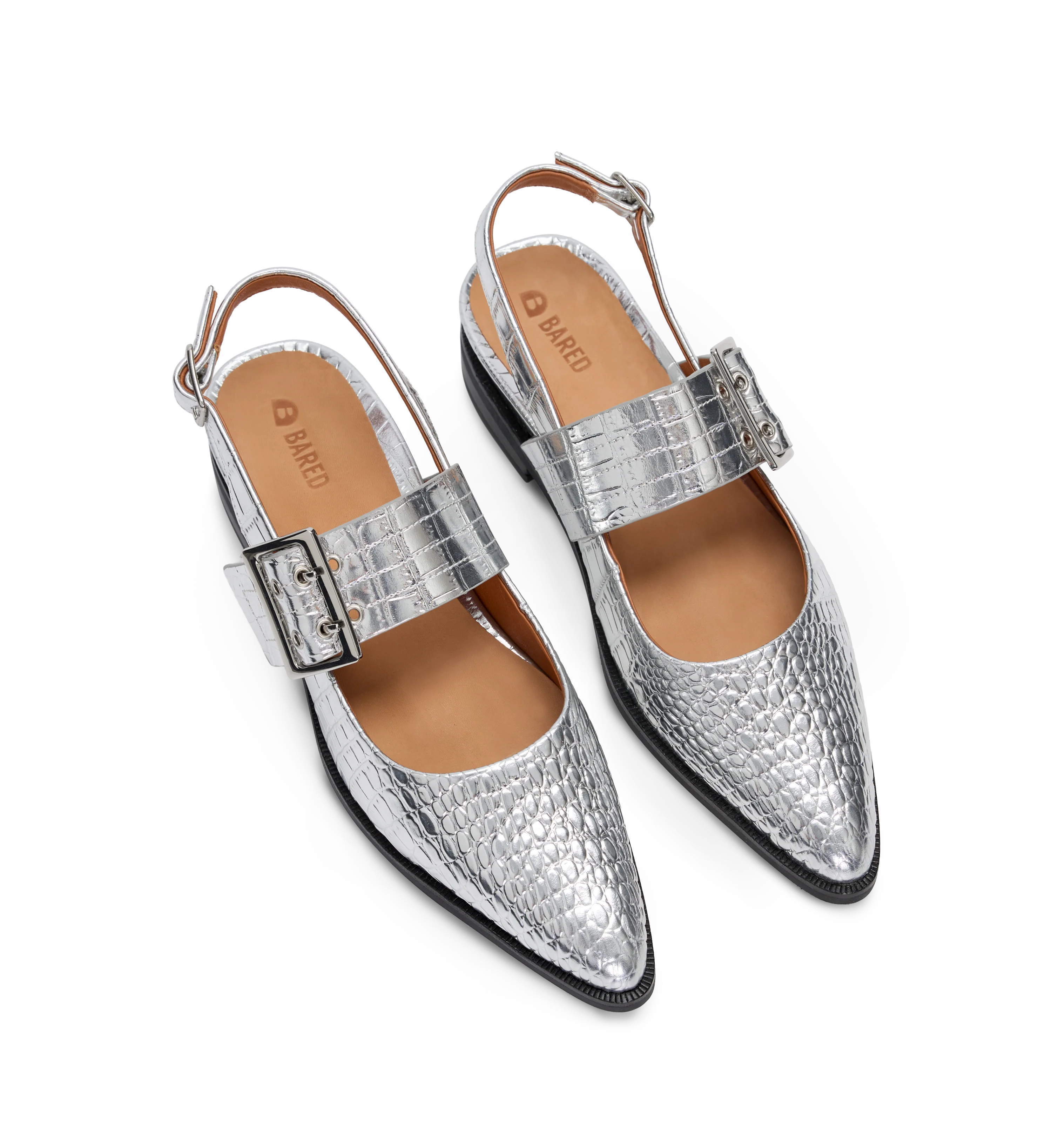 Sunbeam Silver Croc Emboss Leather Flats