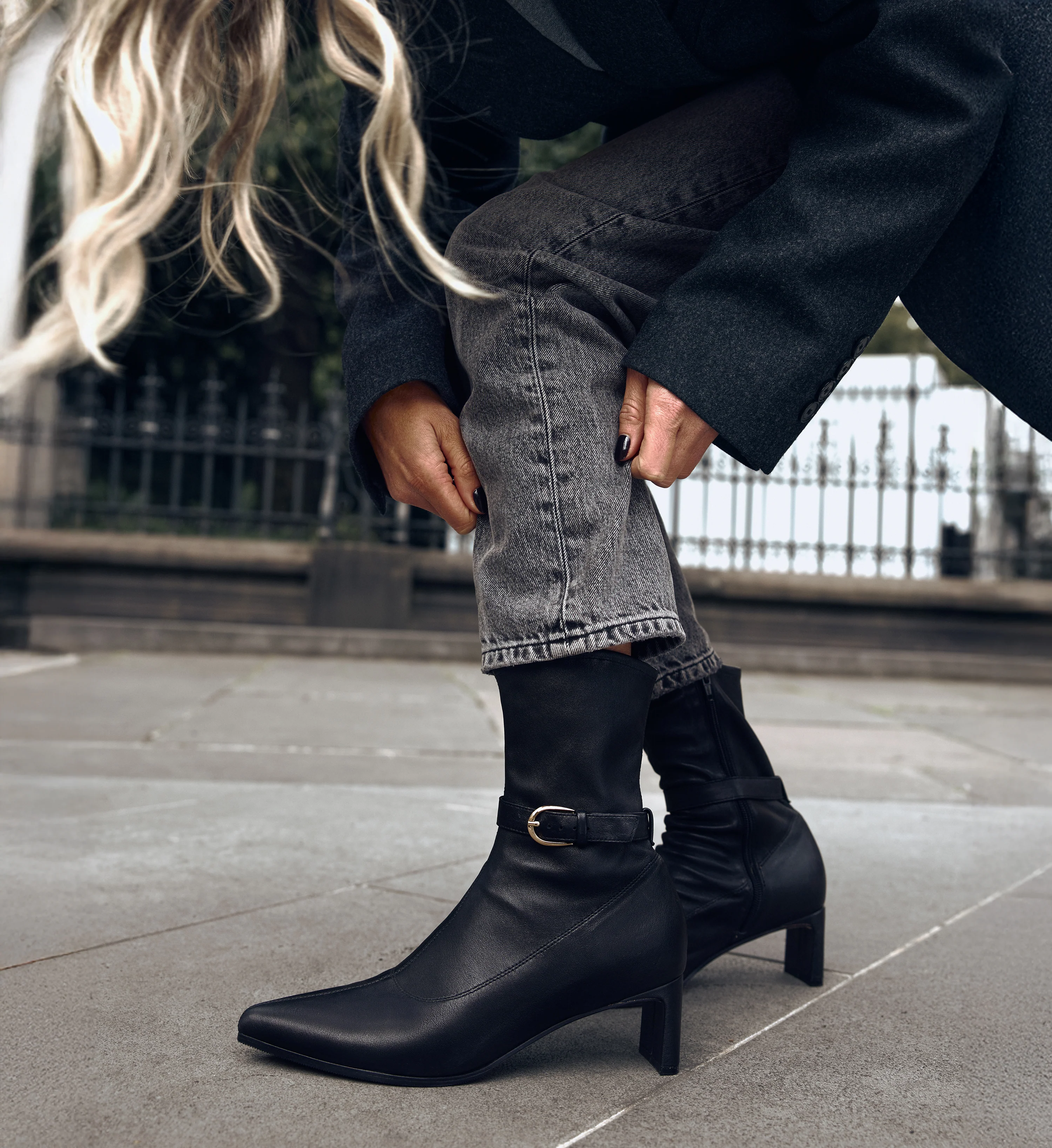 Trocaz Black Stretch Leather Heeled Boots