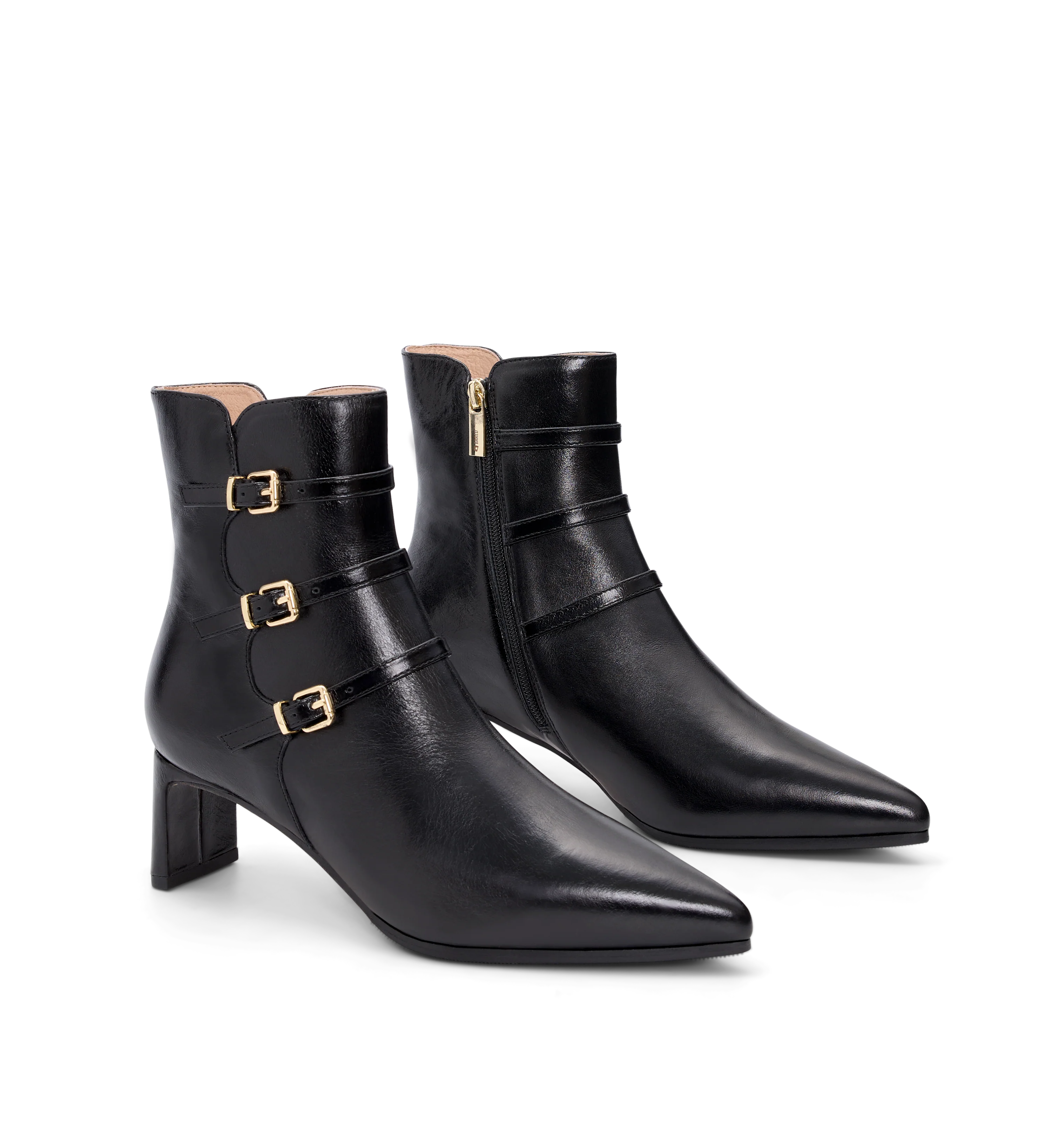Thrasher Black Leather Heeled Boots
