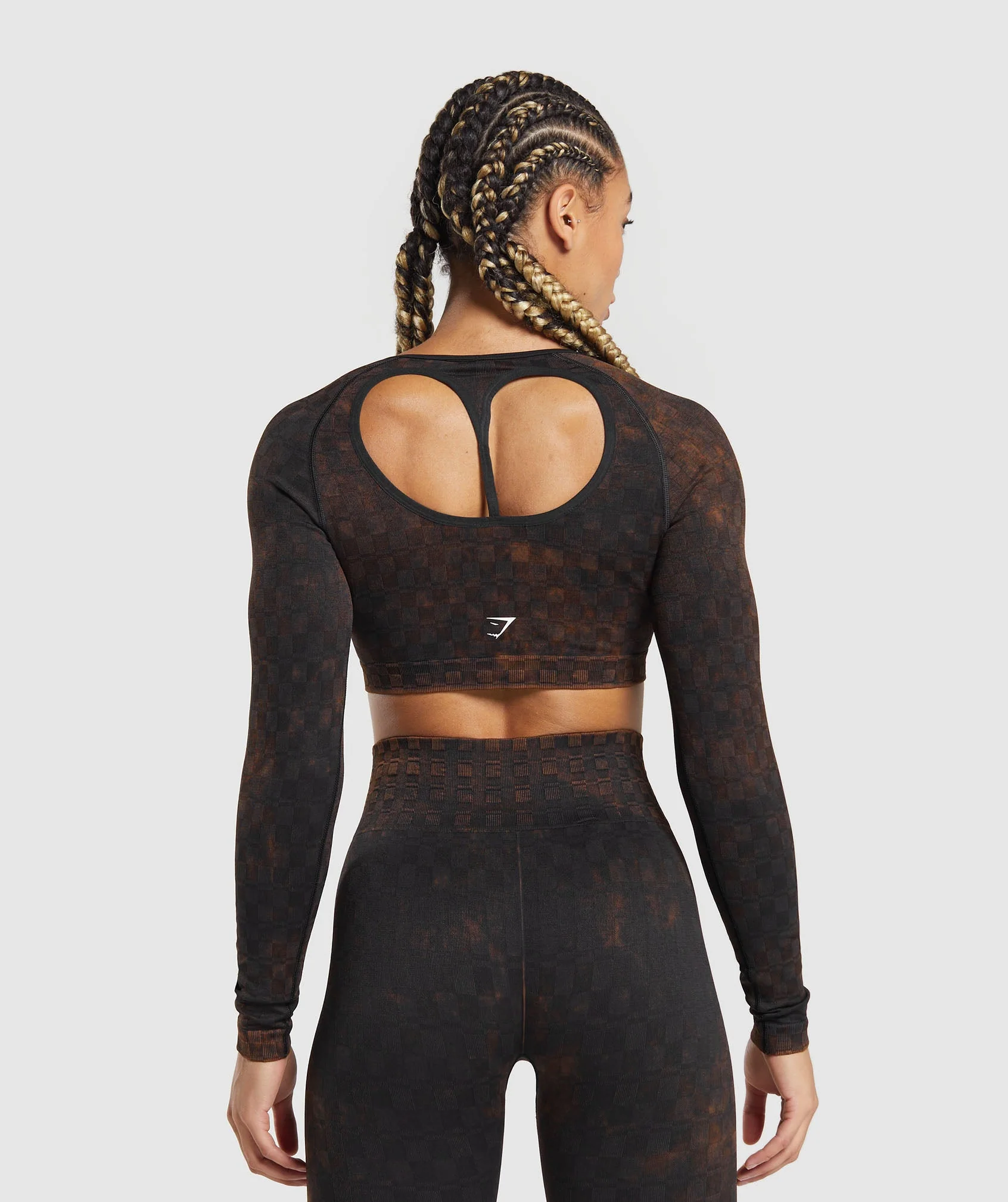 Check Seamless Washed  Long Sleeve Top